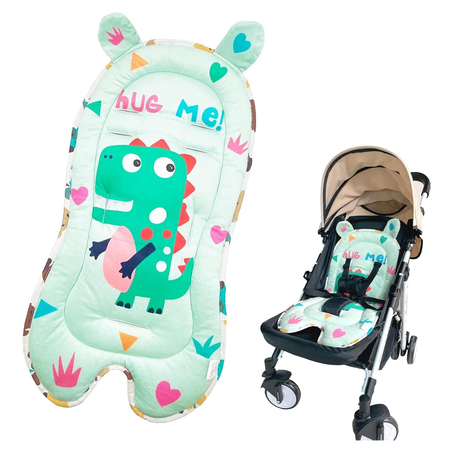 Almohadilla para Cochecito de Bebé Dinosaurio Verde - Suave y Transpirable
