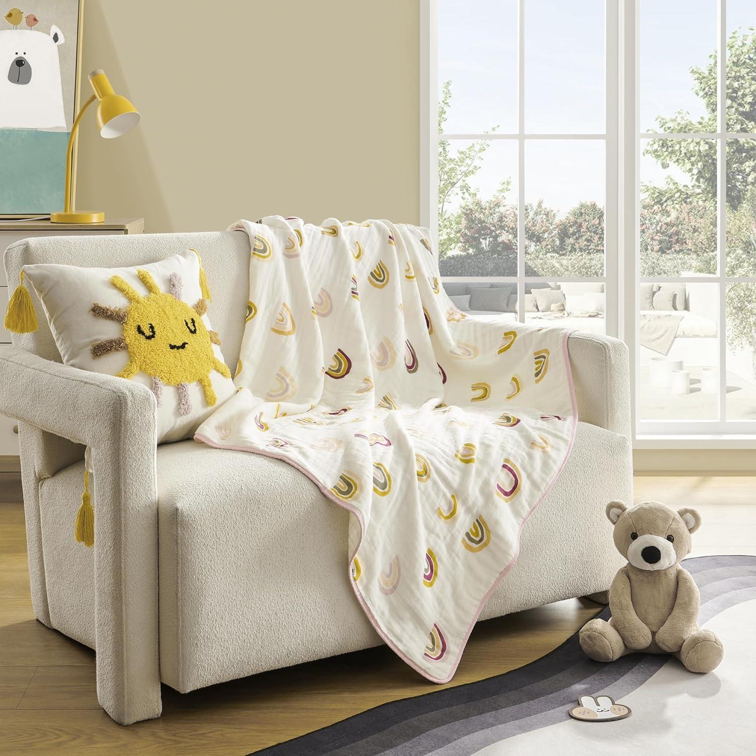 Manta Muslin ZPECC 120x120 cm Algodón Orgánico Arcoíris