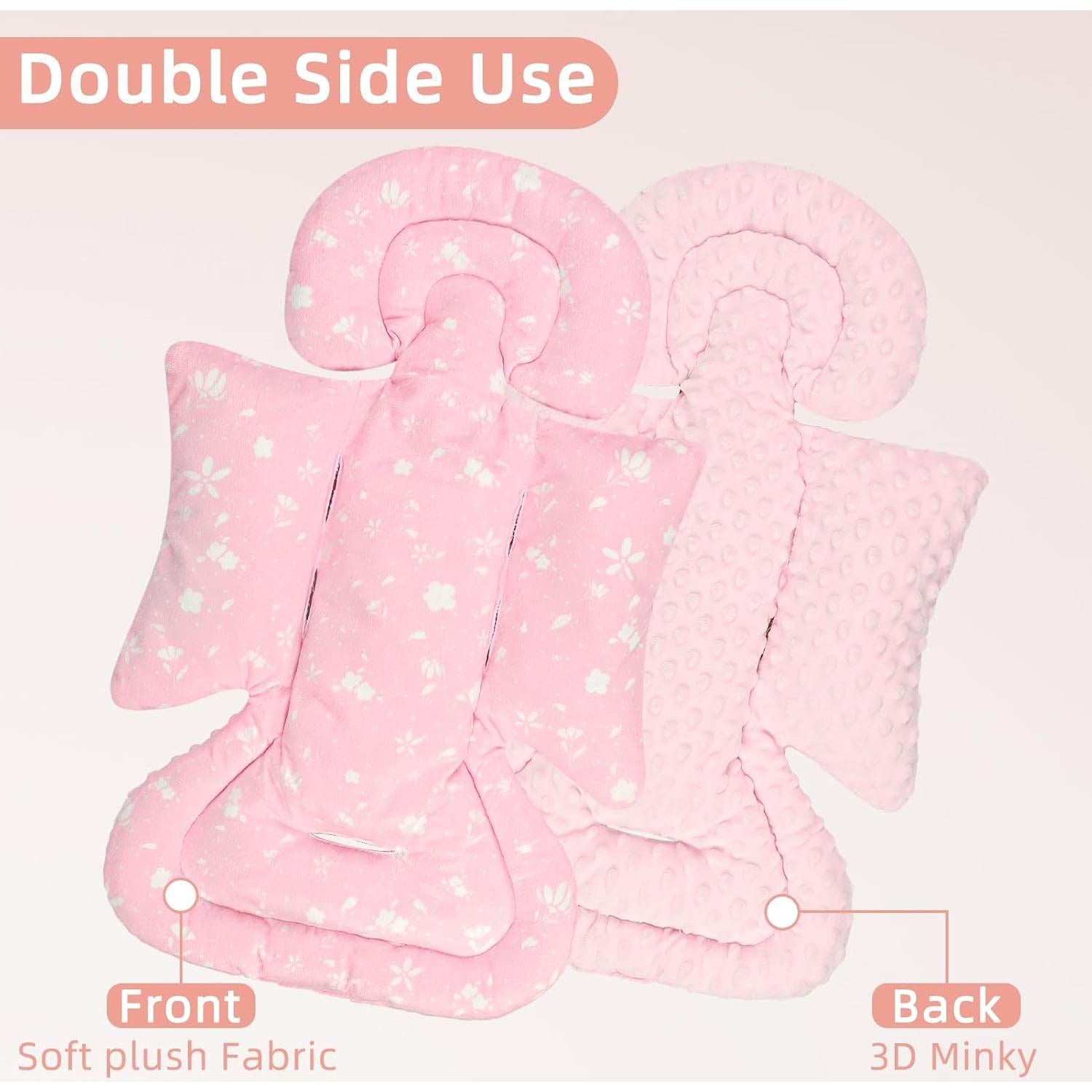 Car Seat Head Support Baby, Soft Infant CarSeat Insert with Strap Covers for Girls, Newborn Insert for carseat, Strollers, Swings, Bouncer, Pink