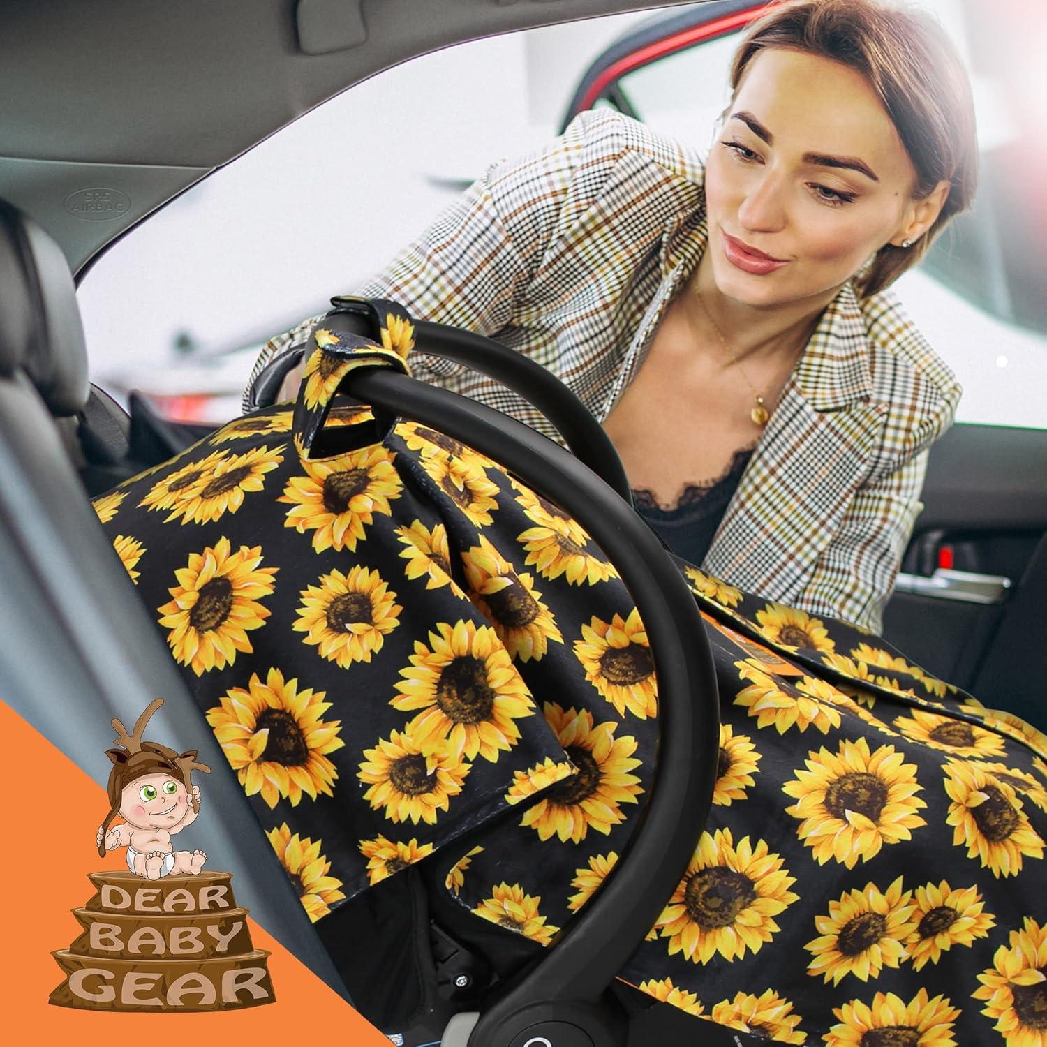 Cubierta de Asiento de Auto Dear Baby Gear - Girasoles sobre Negro