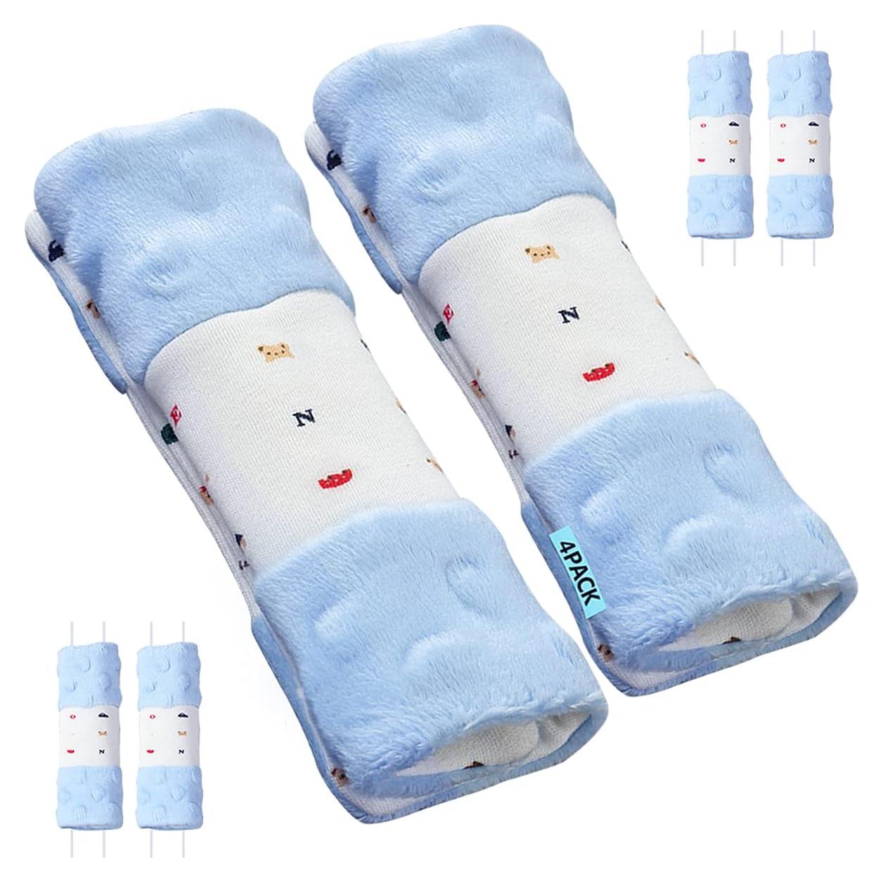 4 Fundas Suaves para Cinturones de Asiento Bebé 15x5cm Azul