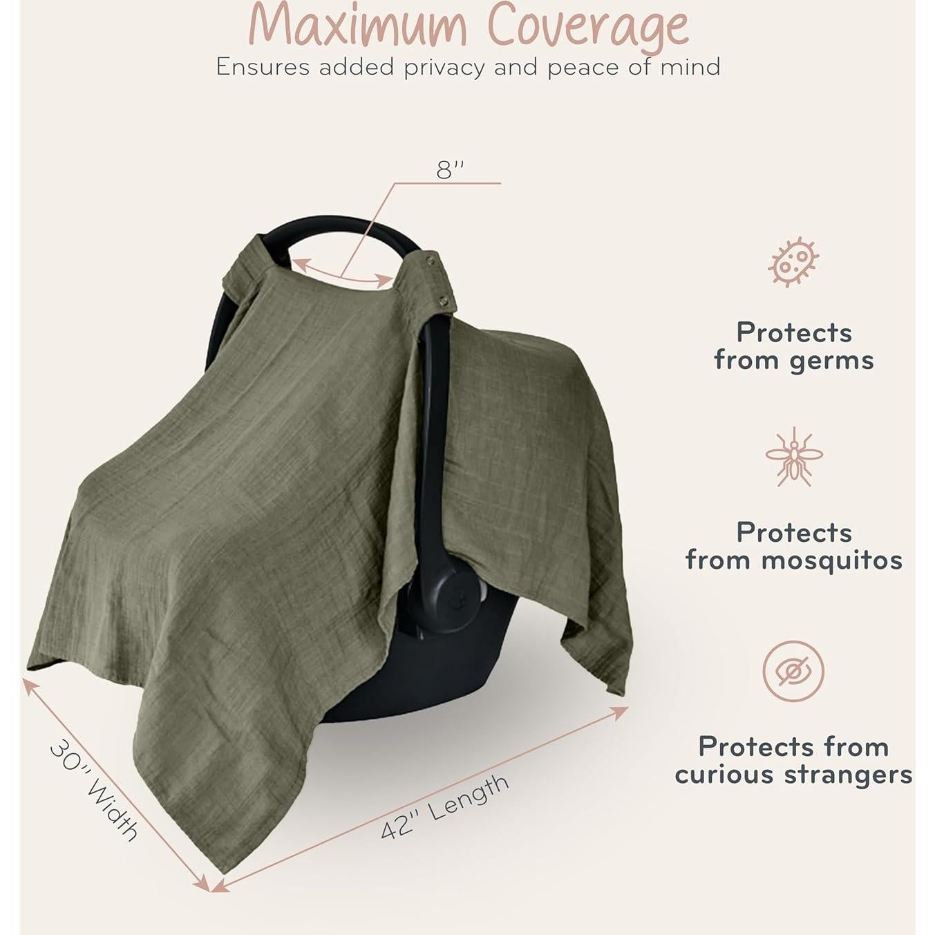 Funda de Asiento de Coche Huxie 100% Algodón Orgánico Verde Salvia