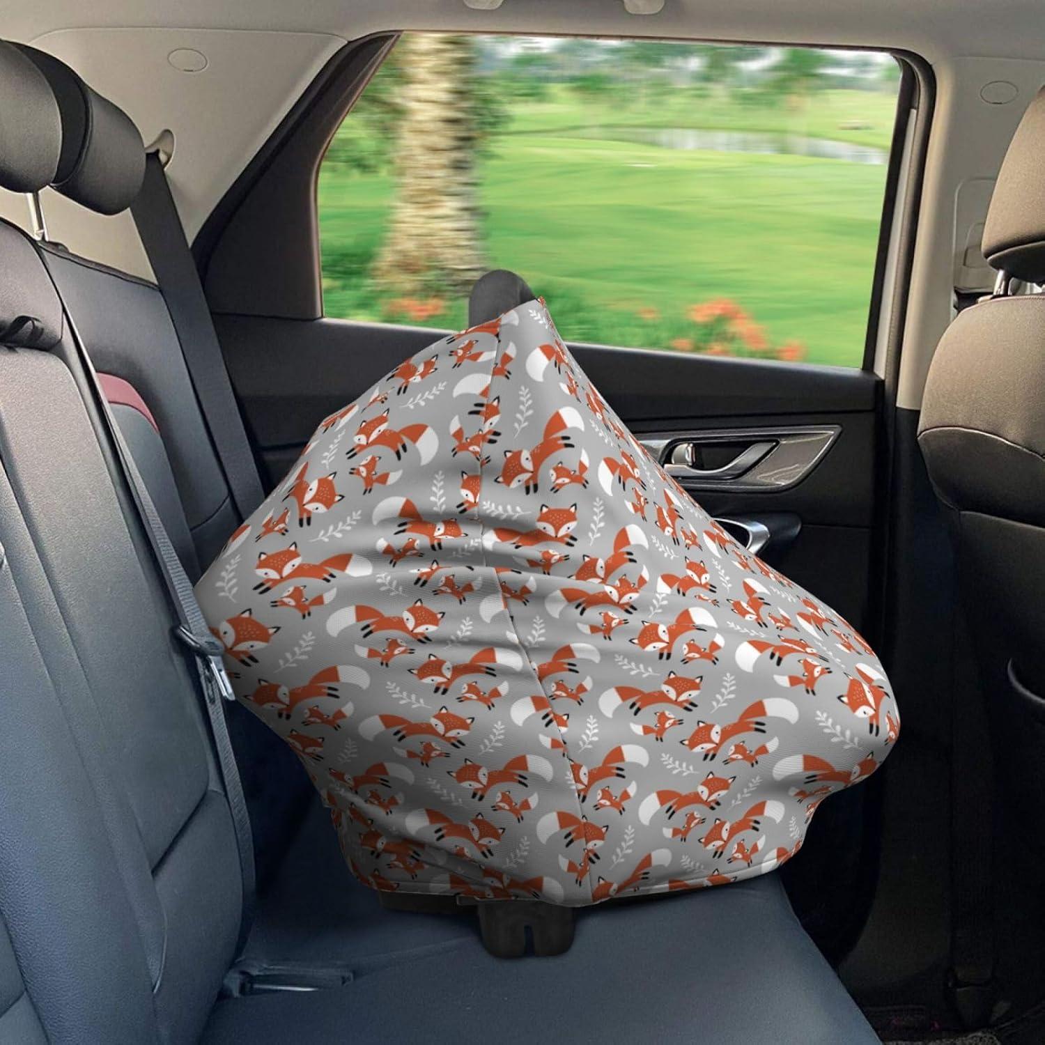 Cubierta de Asiento de Auto para Bebé - Zorros y Hojas Grises