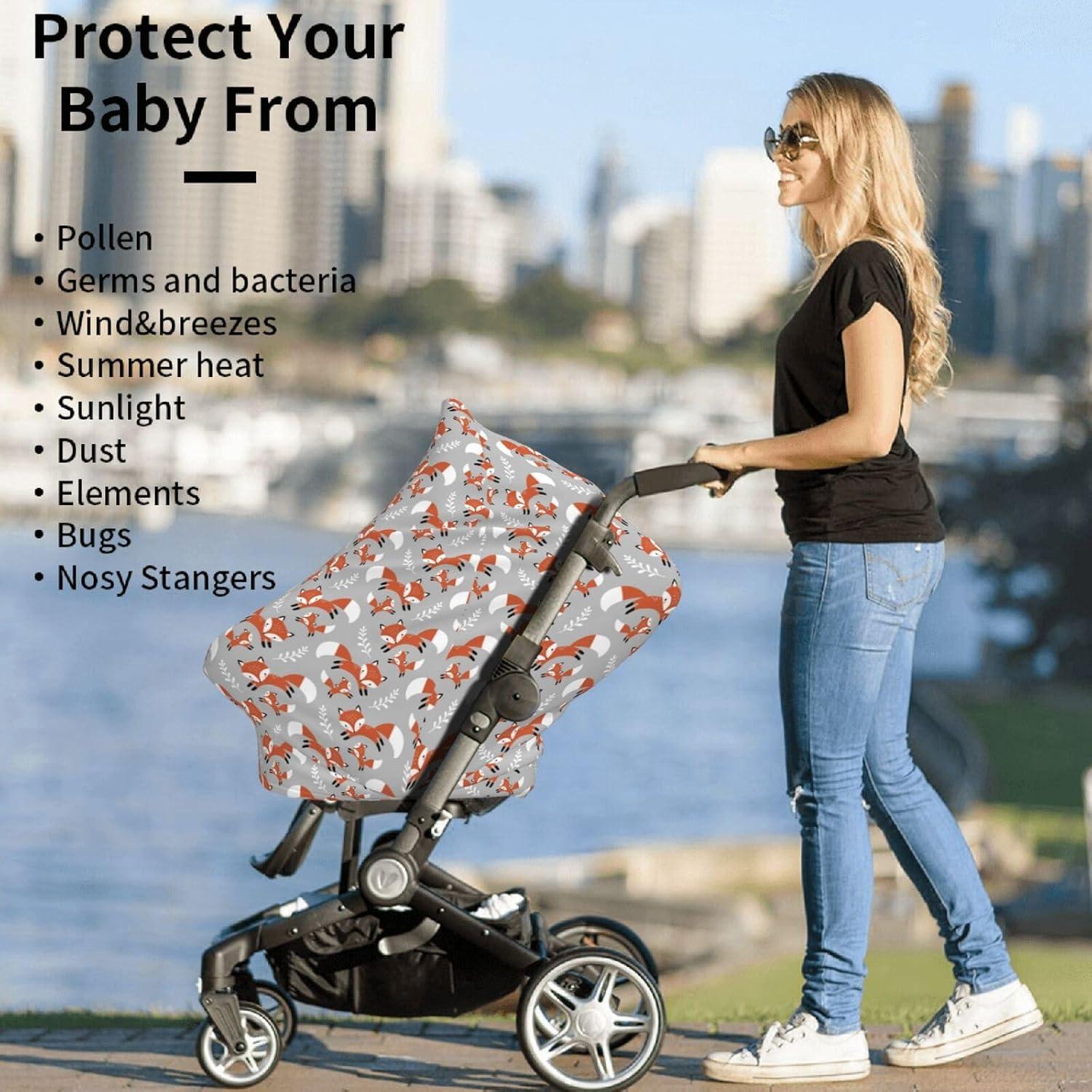 Cubierta de Asiento de Auto para Bebé - Zorros y Hojas Grises