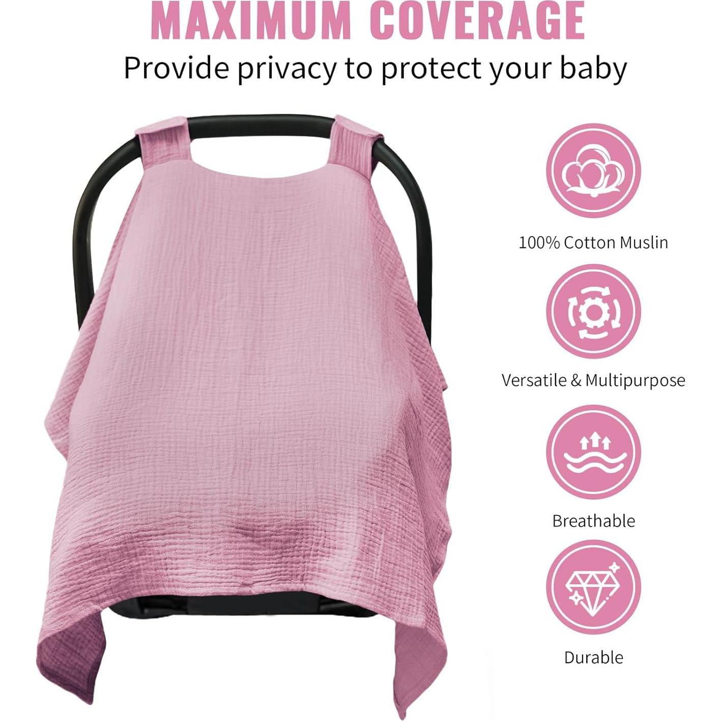 Cubierta de Asiento de Coche Metplus Rosa Pálido - Muselina 100% Algodón, Ligera y Transpirable