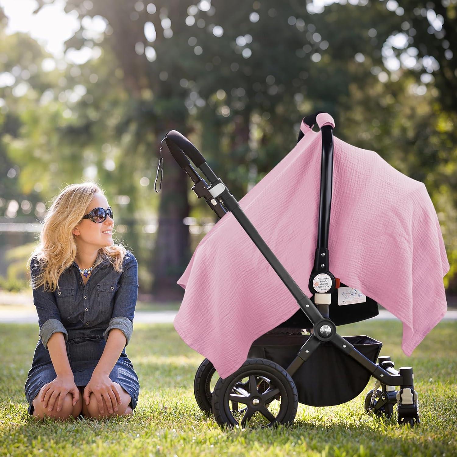 Cubierta de Asiento de Coche Metplus Rosa Pálido - Muselina 100% Algodón, Ligera y Transpirable