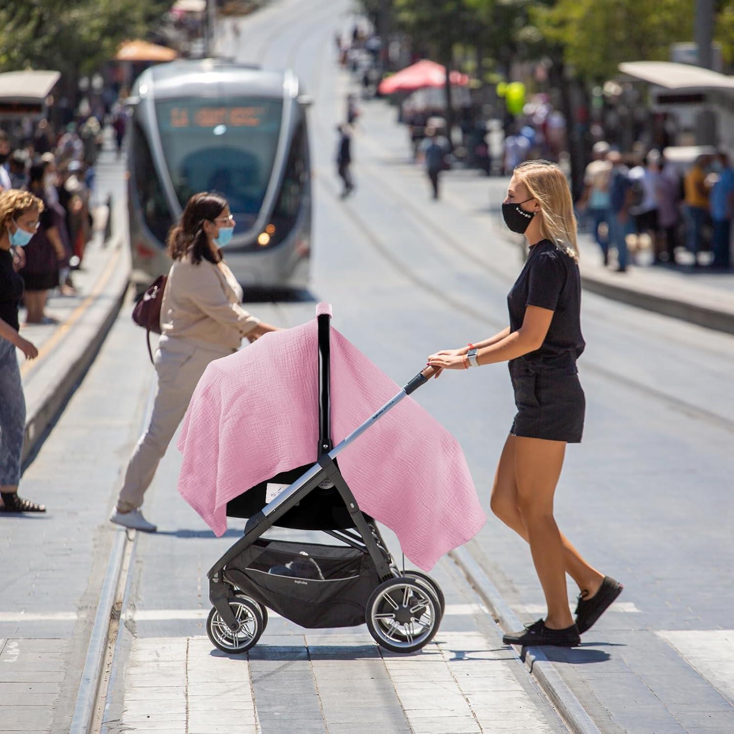 Cubierta de Asiento de Coche Metplus Rosa Pálido - Muselina 100% Algodón, Ligera y Transpirable