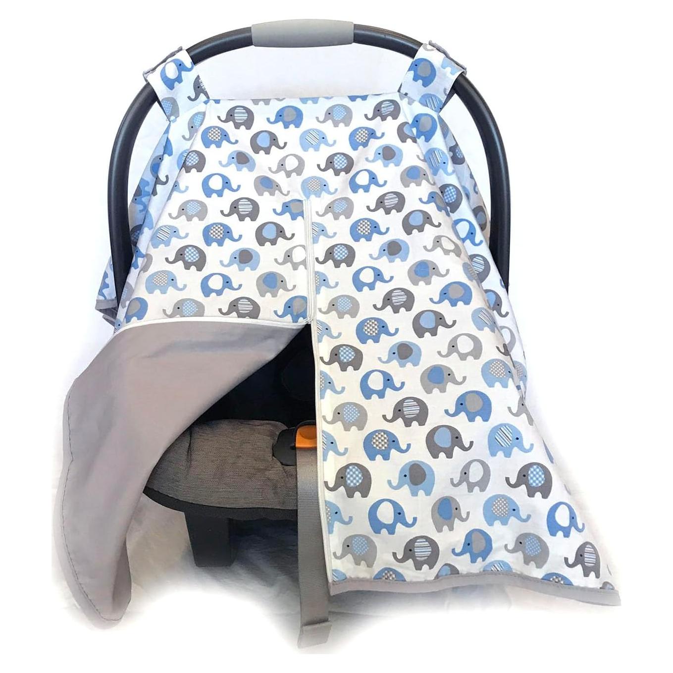 Funda para Asiento de Auto Bebé 100% Algodón MELKESDE Gris Azul