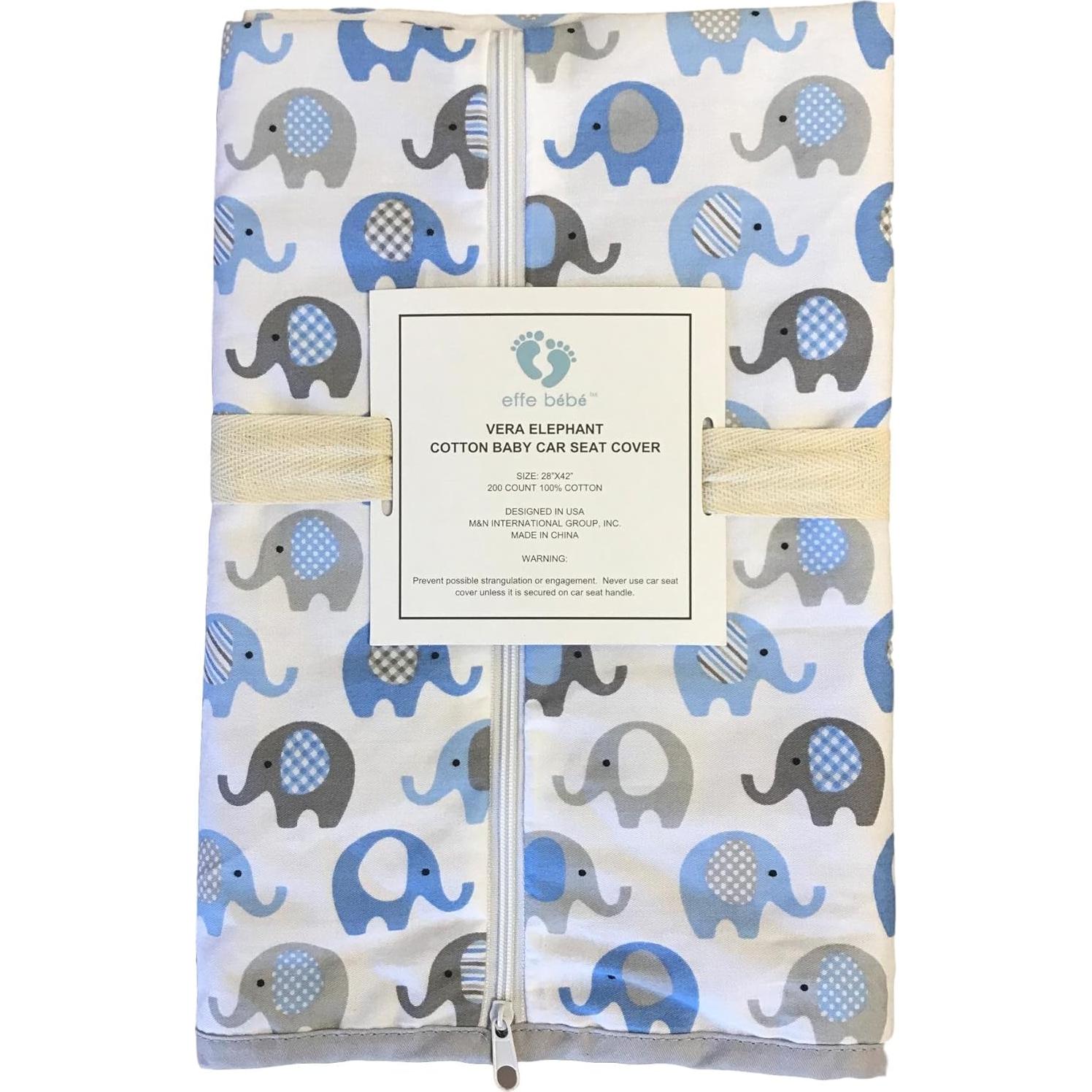 Funda para Asiento de Auto Bebé 100% Algodón MELKESDE Gris Azul