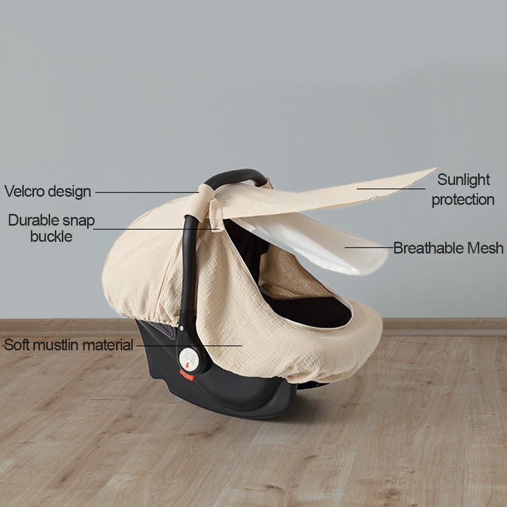 Cubierta de Asiento de Coche Bebé Algodón Muselina Crema