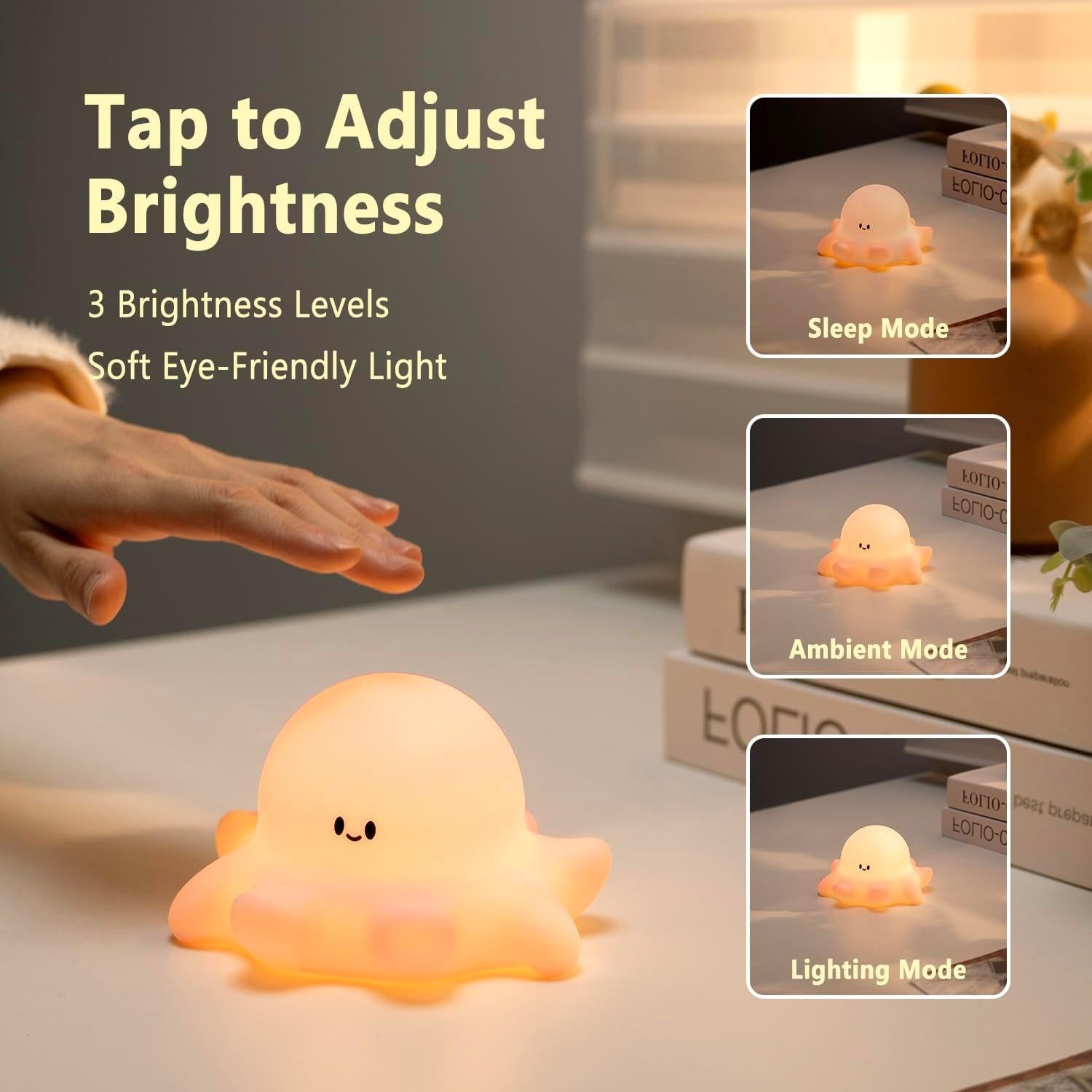 Luz Nocturna Pulpo Rosa HONGJIEYUAN Recargable 3 Niveles