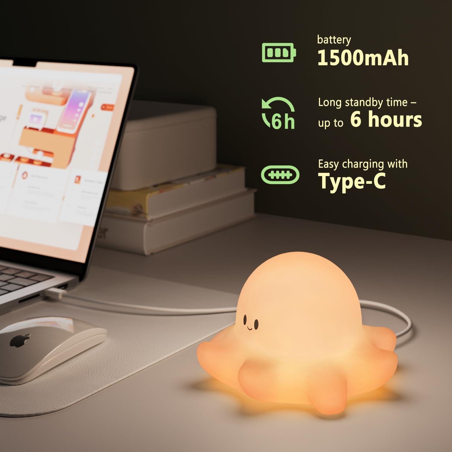 Luz Nocturna Pulpo Rosa HONGJIEYUAN Recargable 3 Niveles