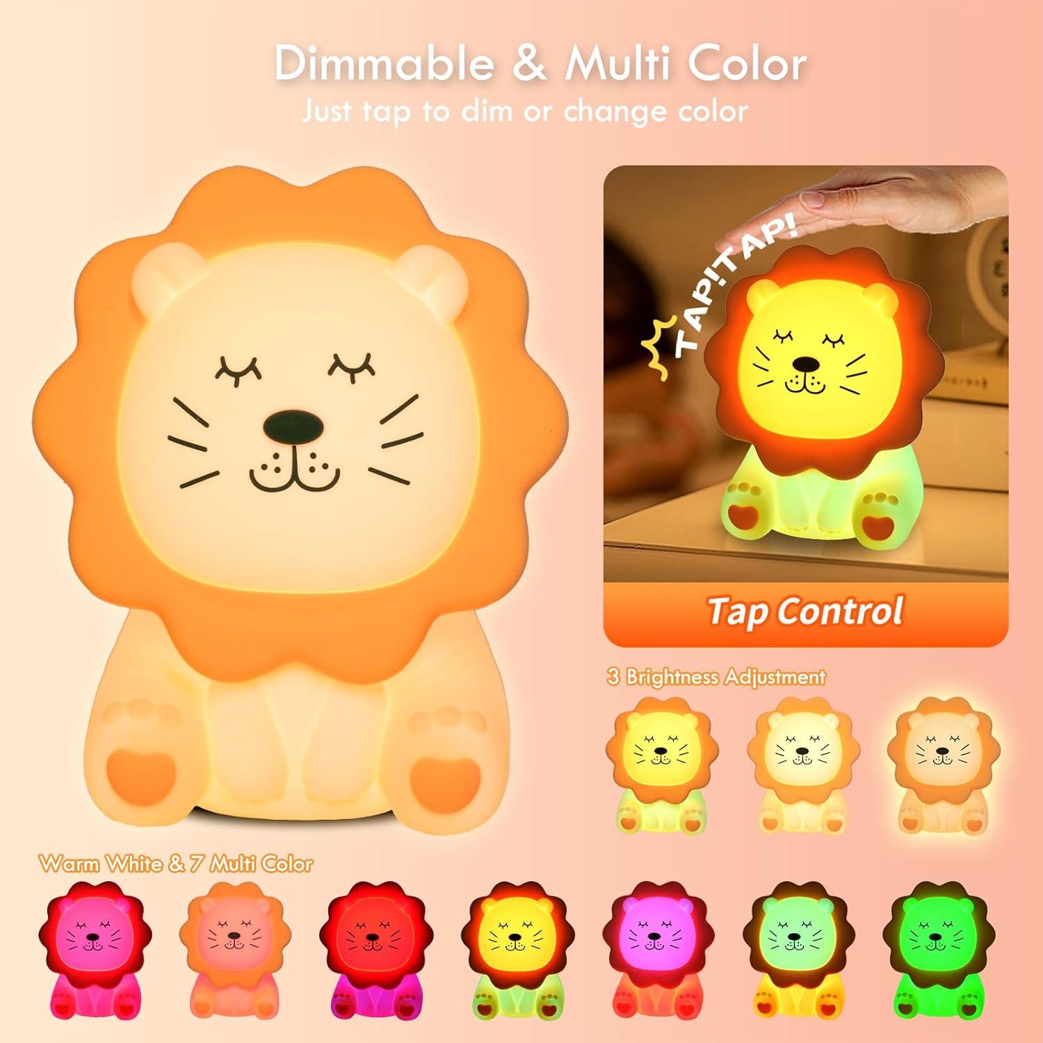 Luz Nocturna de Silicona León Amarillo 7 Colores Recargable