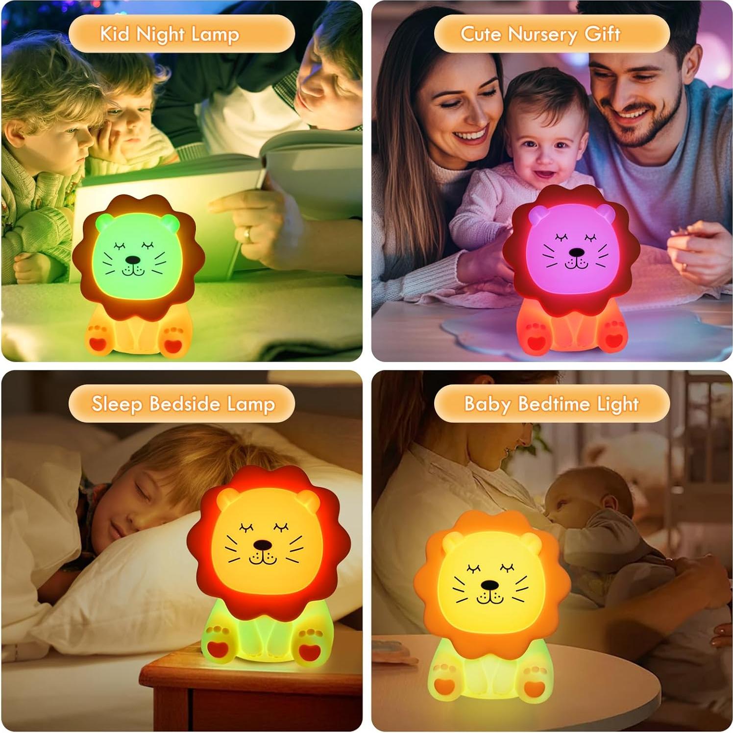 Luz Nocturna de Silicona León Amarillo 7 Colores Recargable