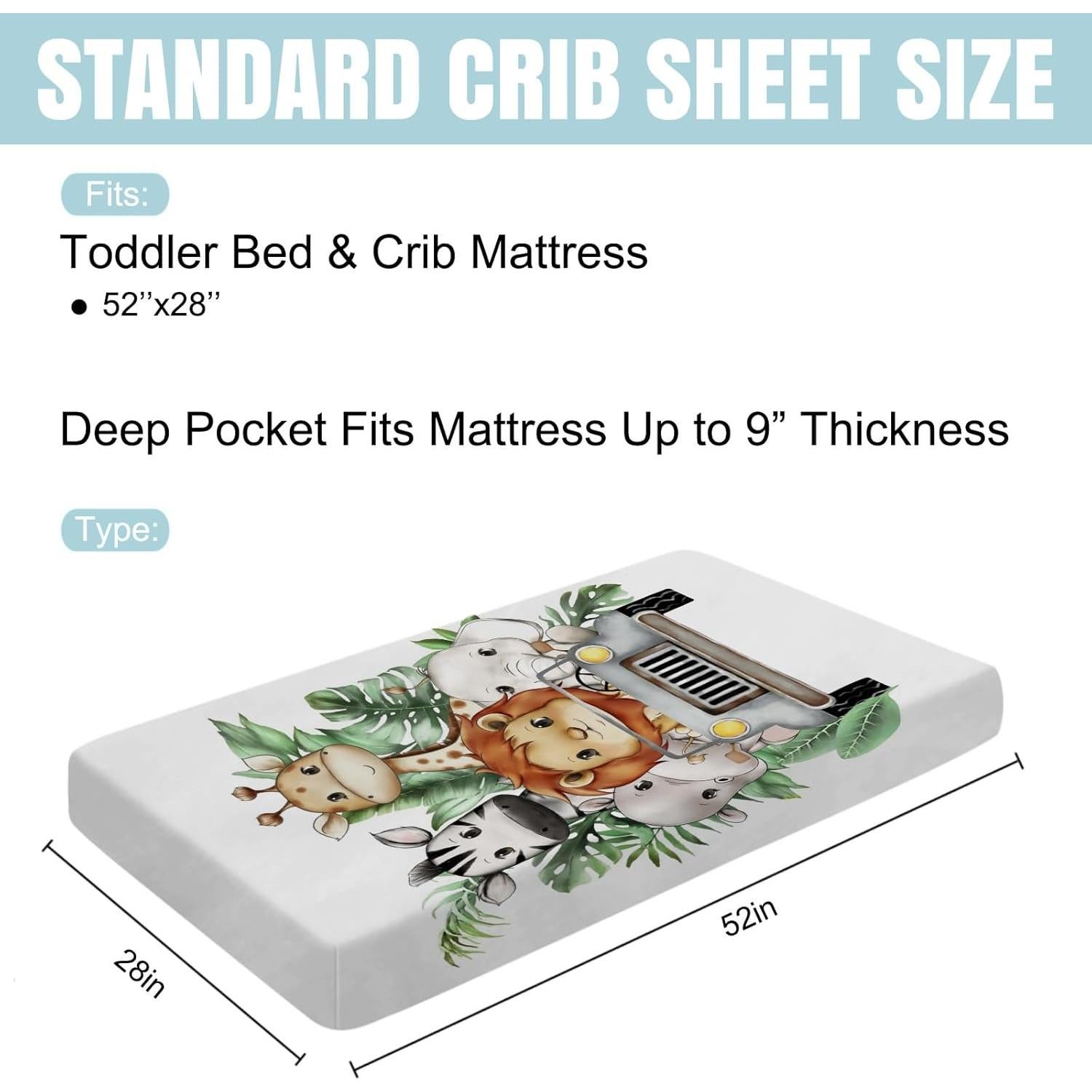 Sábana ajustada para cuna Hwmmbh animales safari 132x71cm