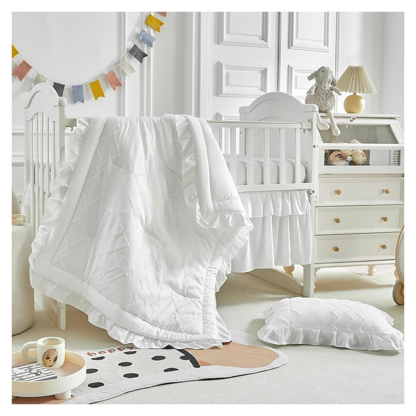 Conjunto de Ropa de Cuna AIKASY 4 Piezas Blanco Acolchado