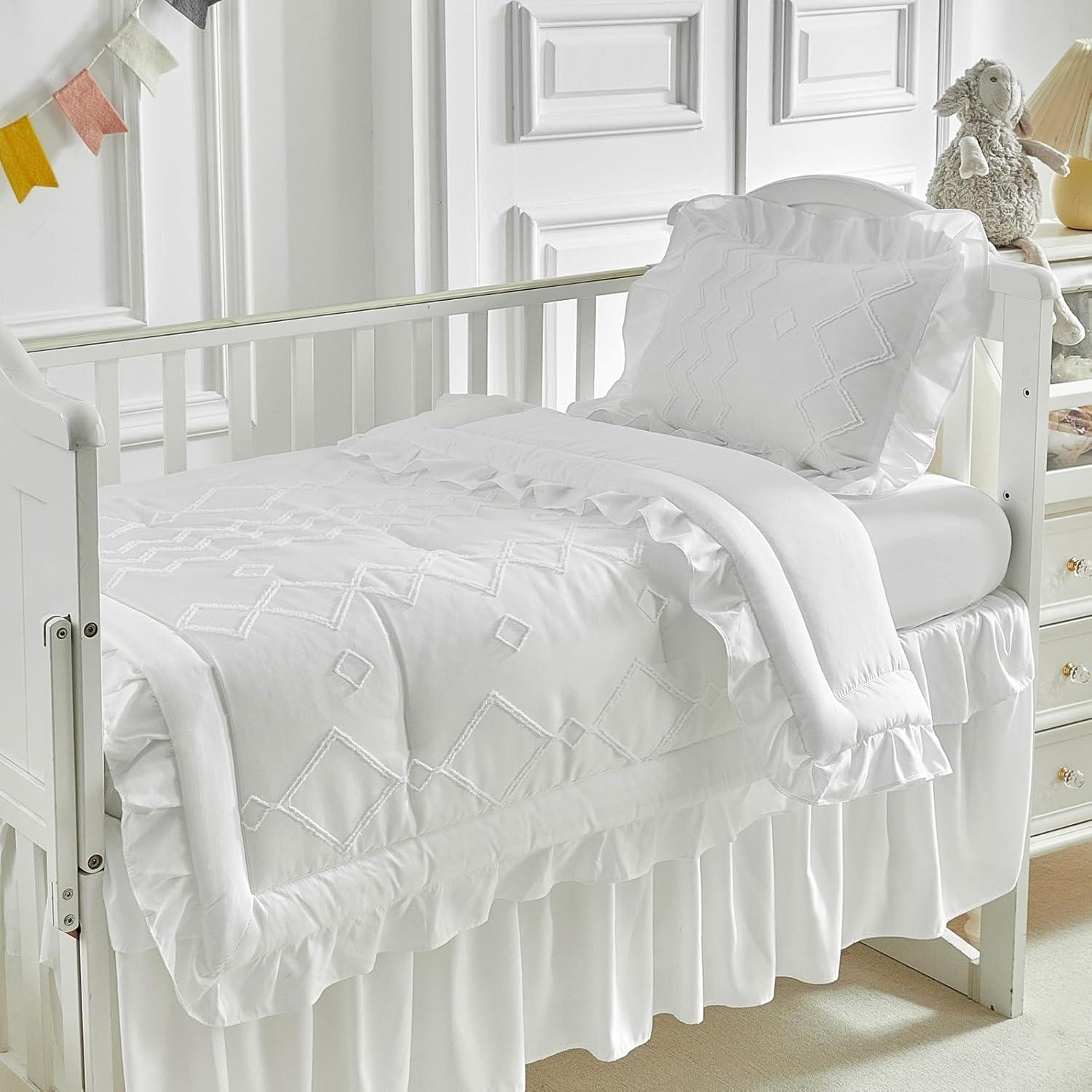 Conjunto de Ropa de Cuna AIKASY 4 Piezas Blanco Acolchado