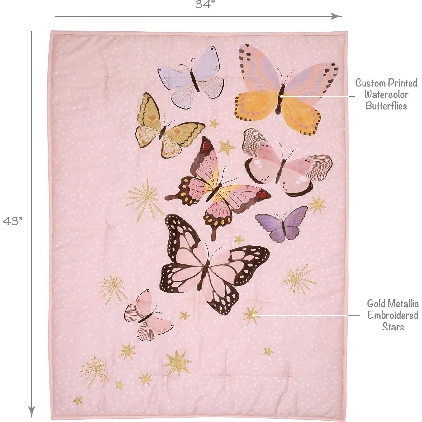 Conjunto de Ropa de Cuna 3 Piezas Lambs & Ivy Mariposa Rosa/Oro