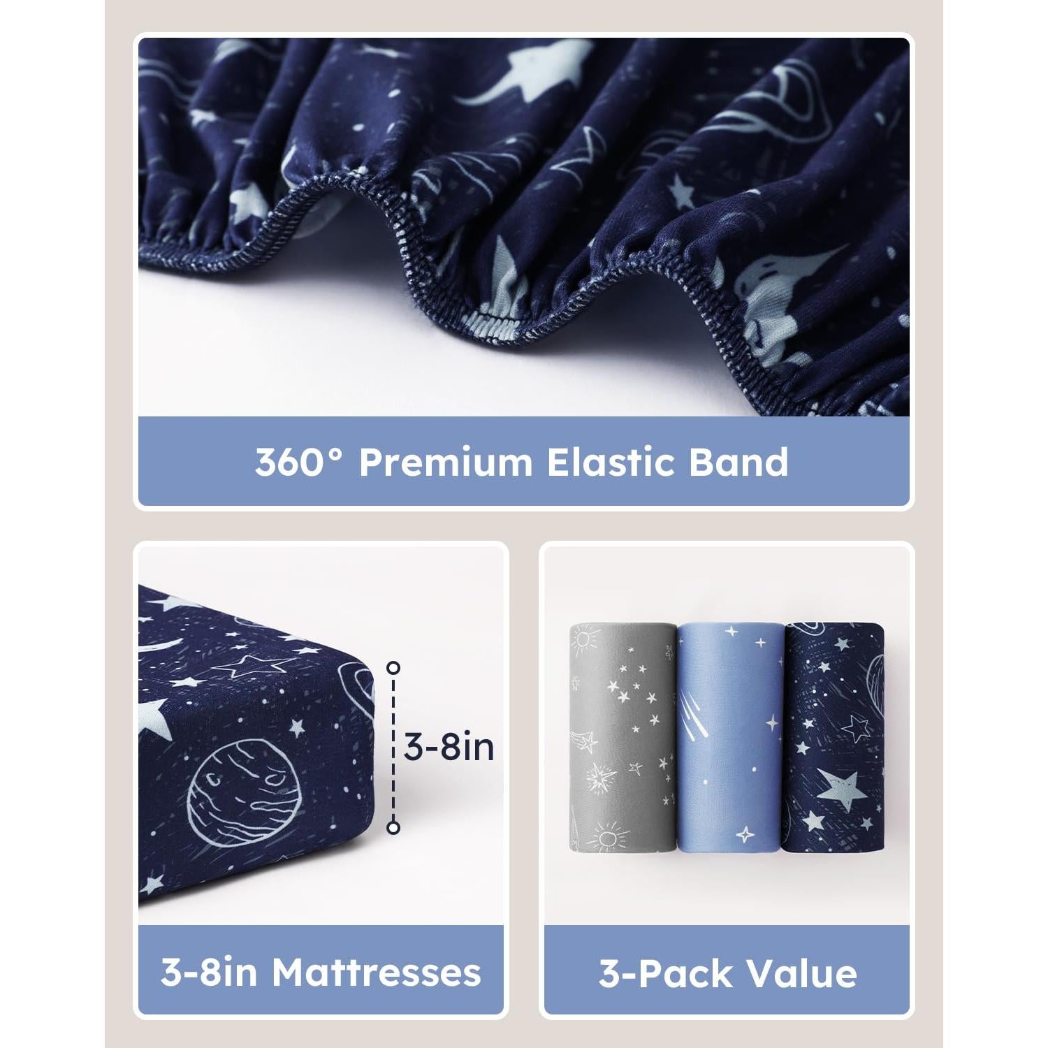 Sábanas ajustadas para cuna Unnivoll 3 piezas 132x71cm