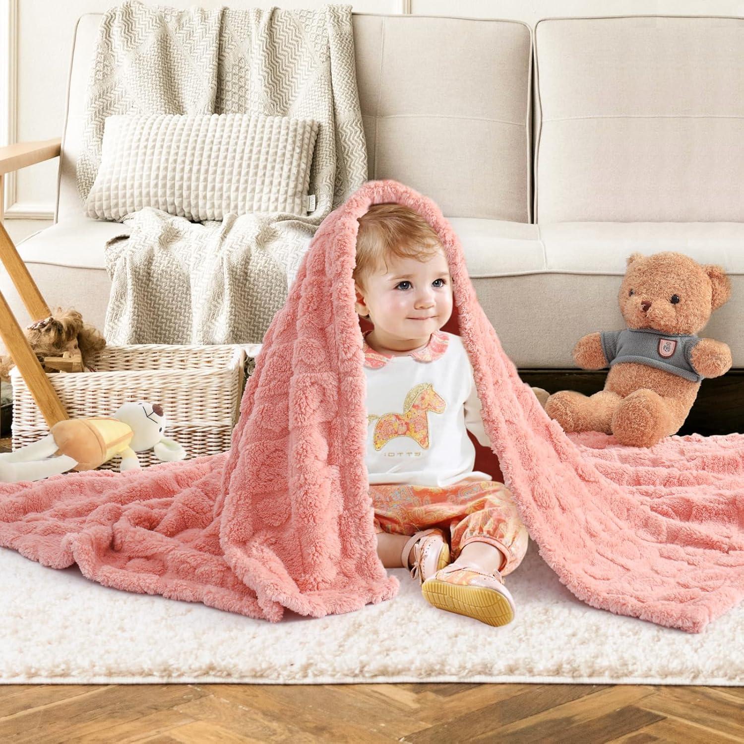 Manta para Bebé Excervent 3D Cuadrillé Rosa 76x102 cm