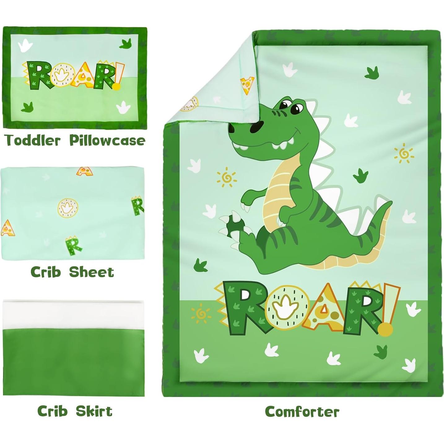 Juego de Ropa de Cuna Cloele Dinosaurio Verde 4 Piezas