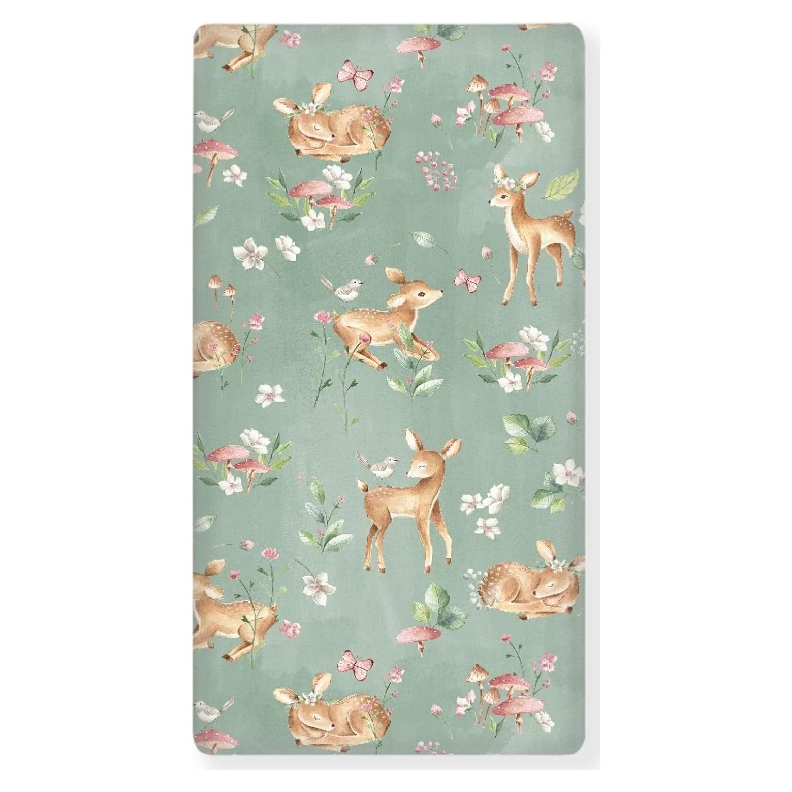 Sábana Ajustable para Cuna QINBEIDU Ciervo Verde 71x132 cm