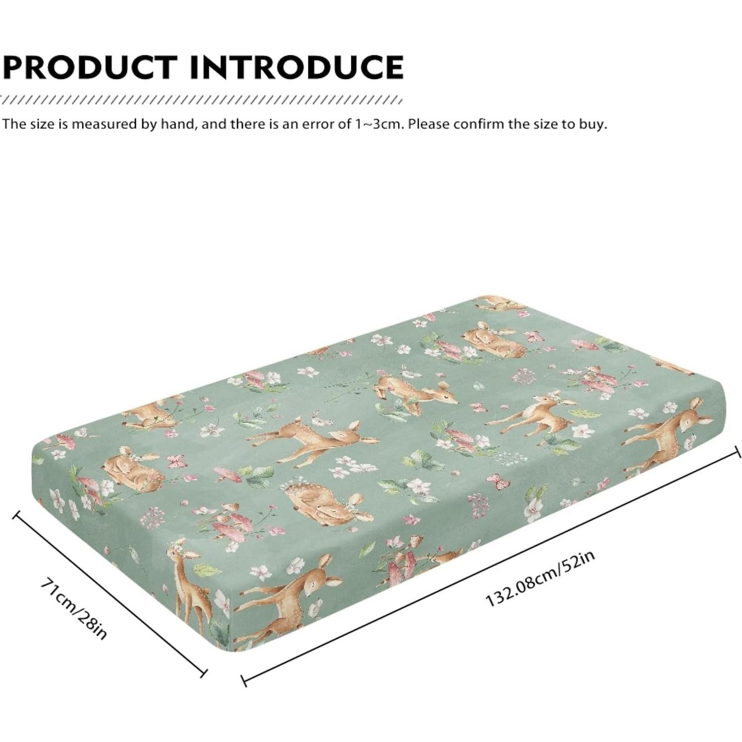 Sábana Ajustable para Cuna QINBEIDU Ciervo Verde 71x132 cm