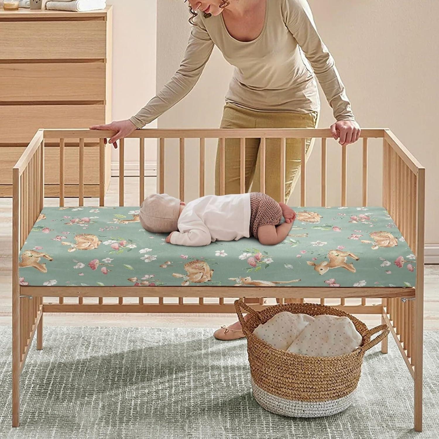 Sábana Ajustable para Cuna QINBEIDU Ciervo Verde 71x132 cm