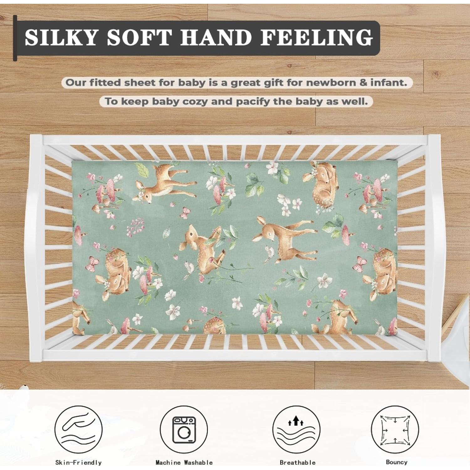 Sábana Ajustable para Cuna QINBEIDU Ciervo Verde 71x132 cm