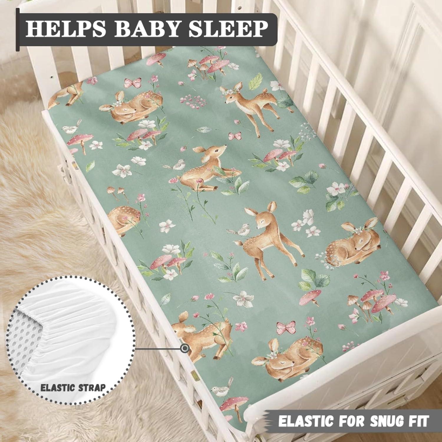 Sábana Ajustable para Cuna QINBEIDU Ciervo Verde 71x132 cm