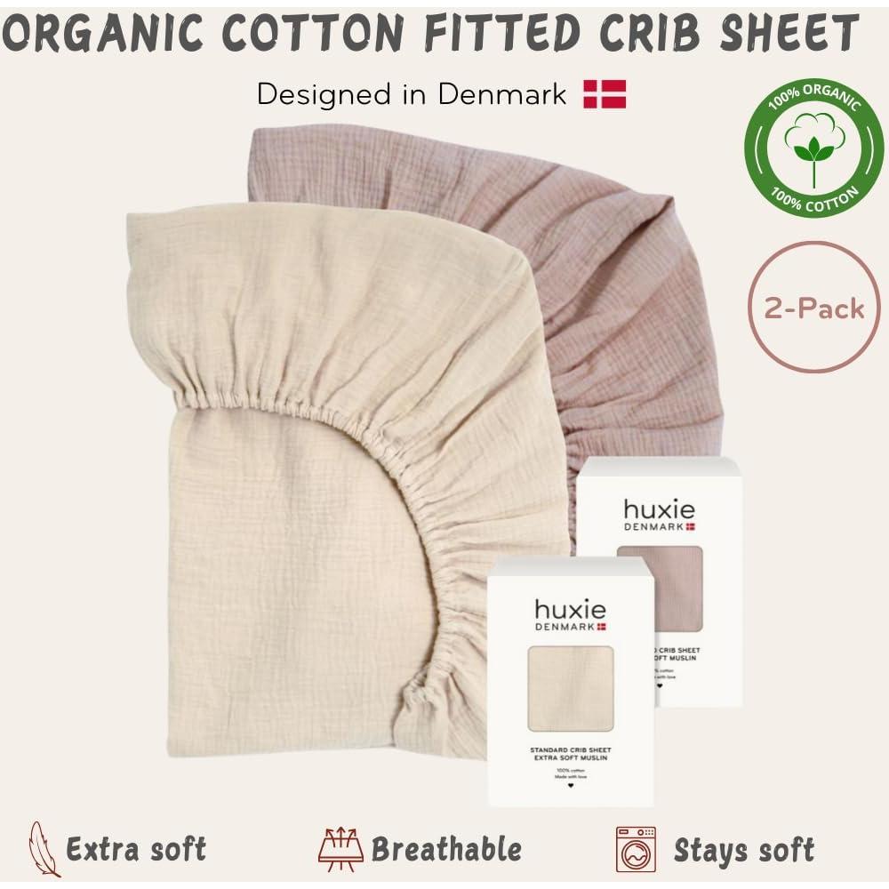 Sábanas para Cuna Huxie 100% Algodón Orgánico 28x52 cm - 2 Piezas