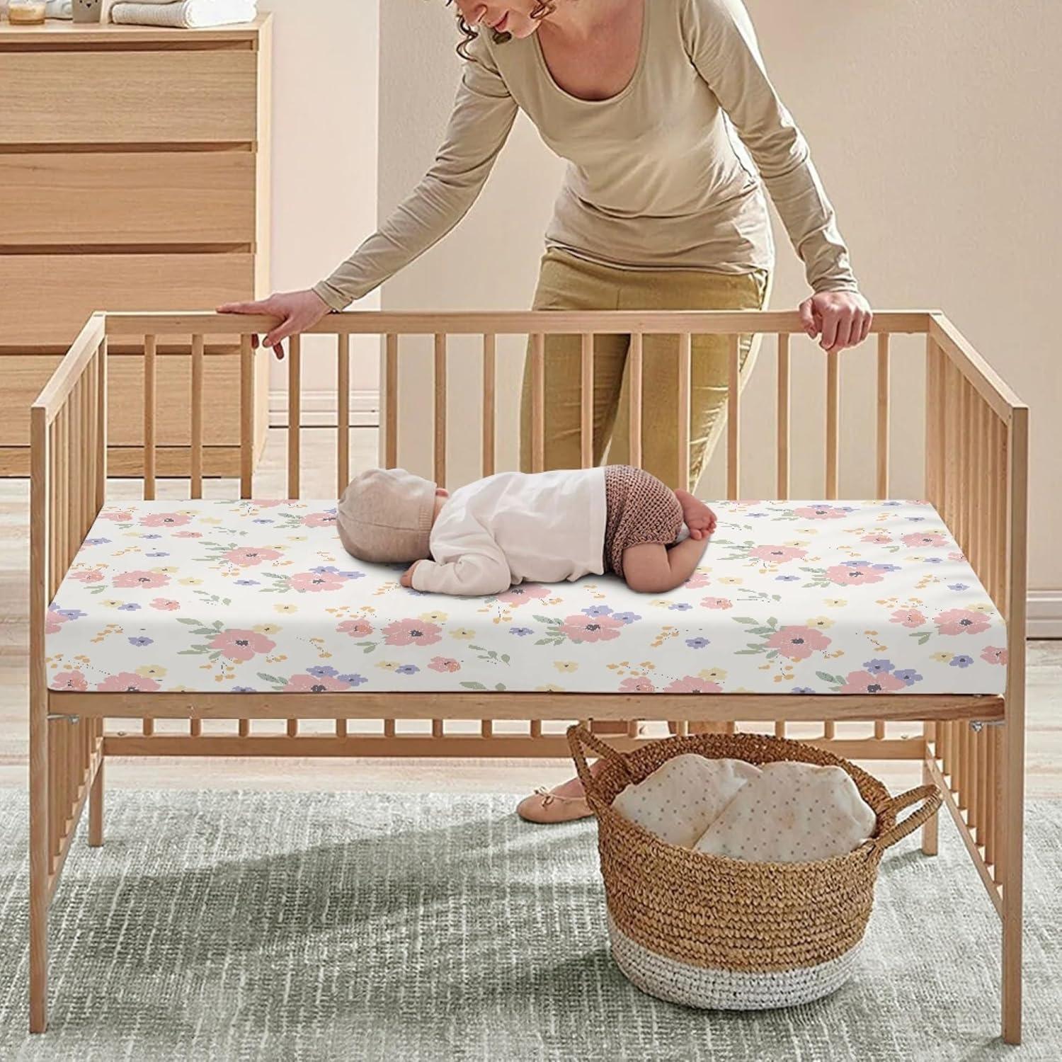 Sábana Ajustable de Cuna Winpema Floral Rosa 71x132 cm