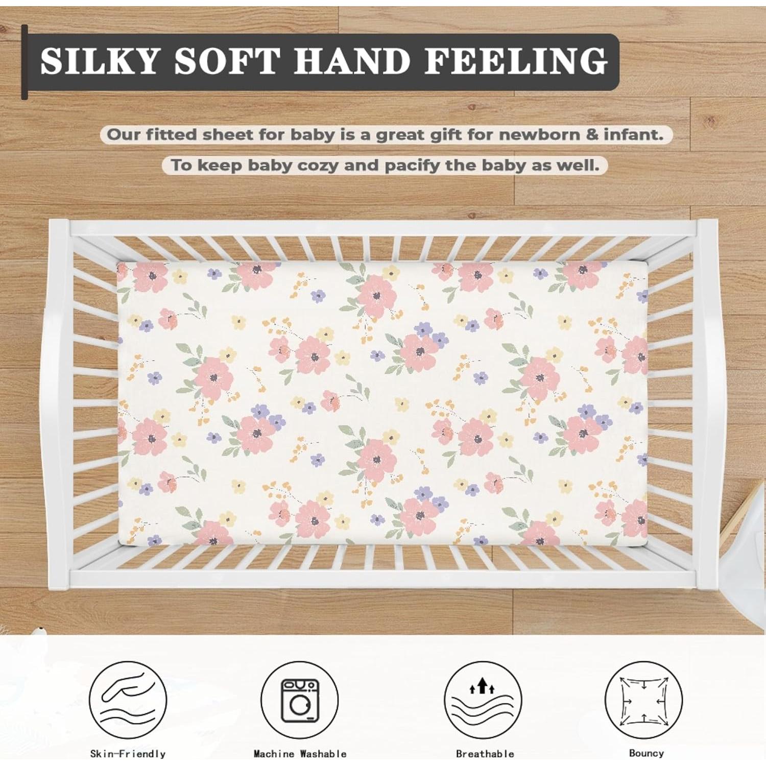 Sábana Ajustable de Cuna Winpema Floral Rosa 71x132 cm