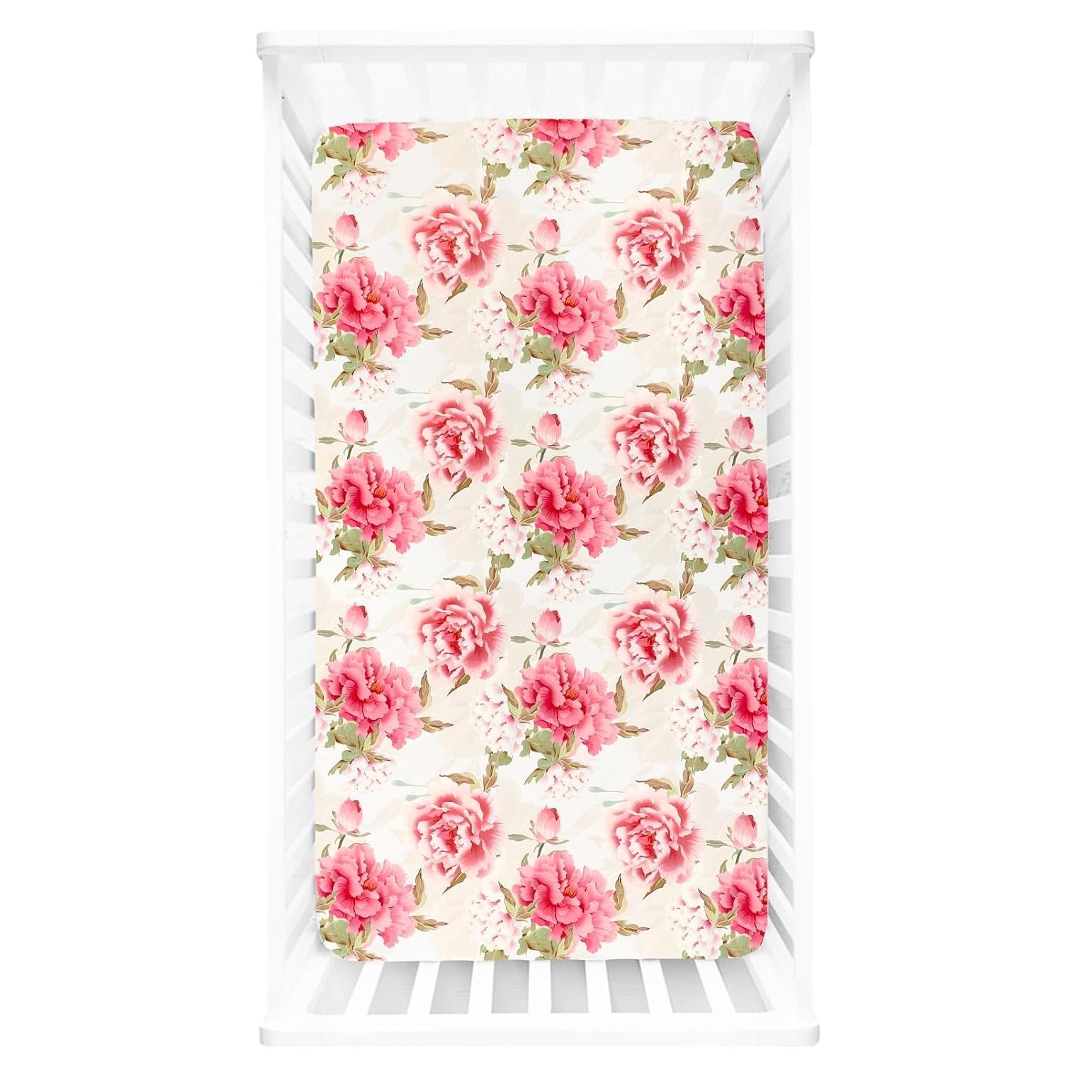 Sábana Ajustable para Cuna HNHUAMING Floral Peonía Rosa 132x71cm