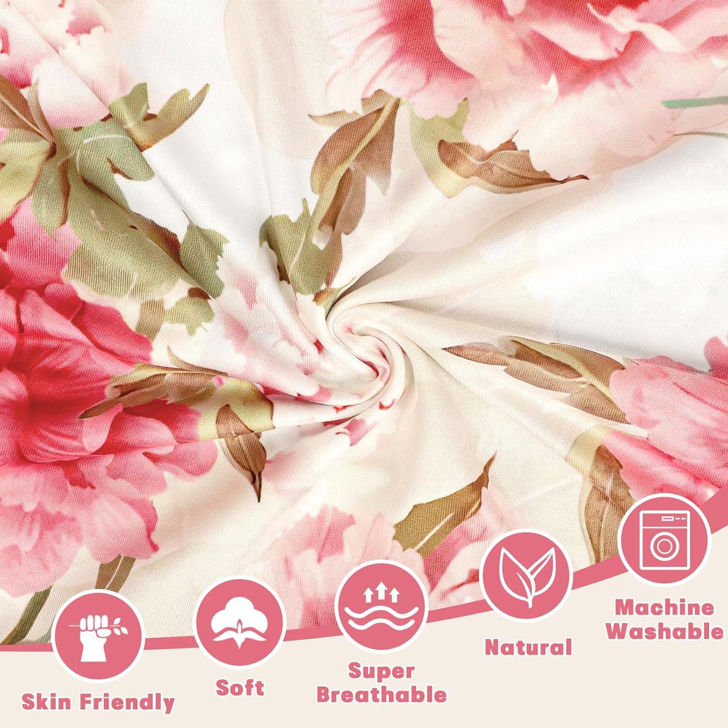 Sábana Ajustable para Cuna HNHUAMING Floral Peonía Rosa 132x71cm