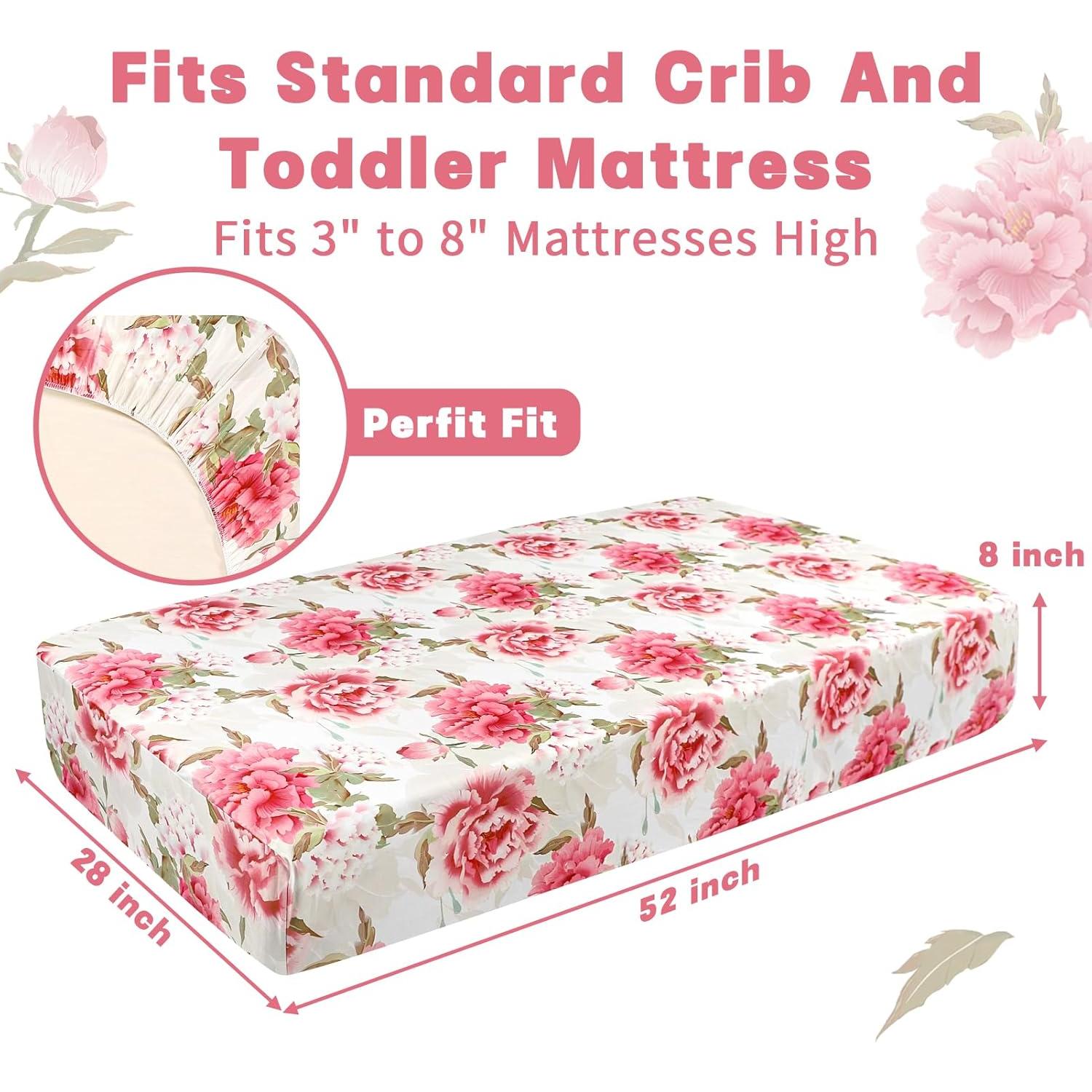 Sábana Ajustable para Cuna HNHUAMING Floral Peonía Rosa 132x71cm