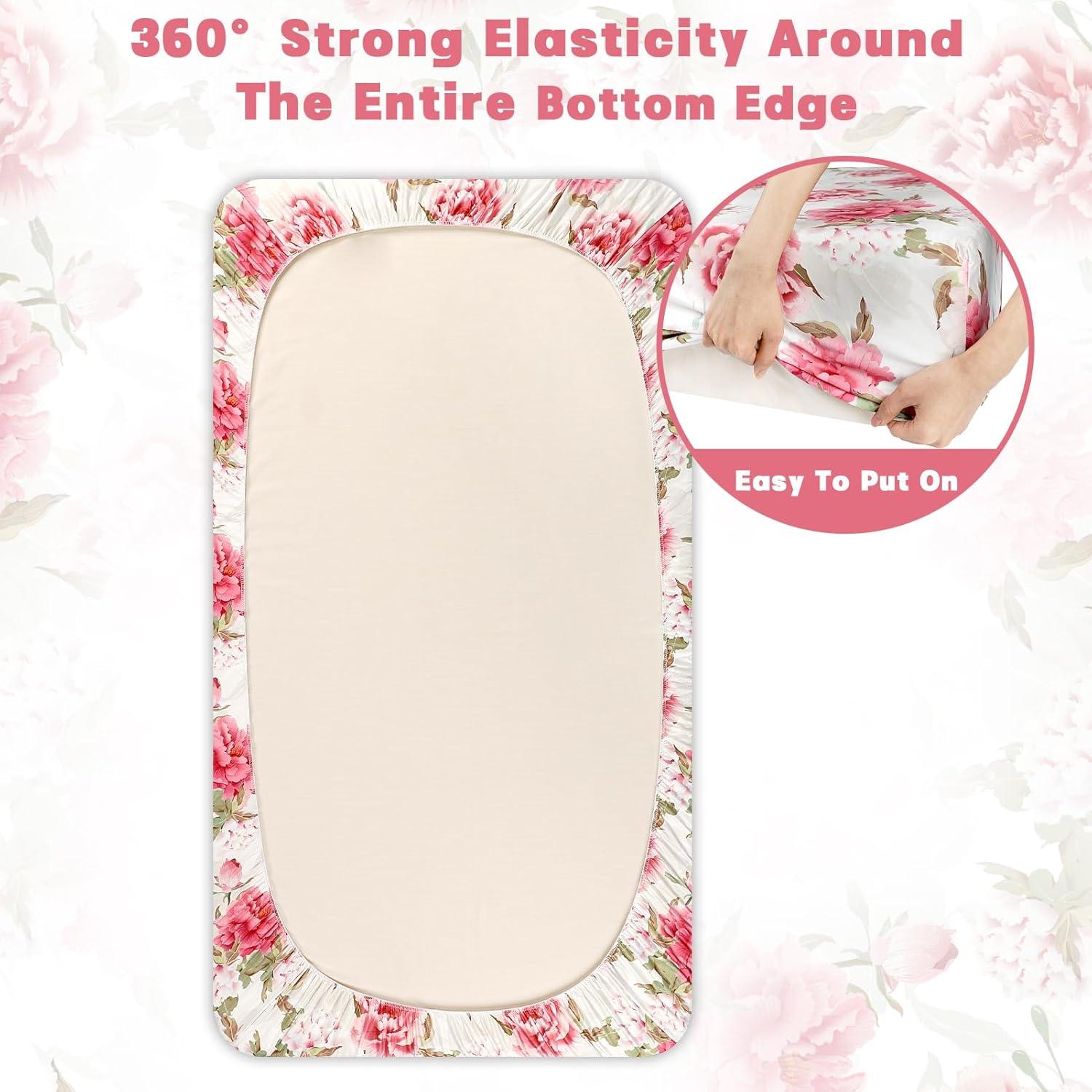 Sábana Ajustable para Cuna HNHUAMING Floral Peonía Rosa 132x71cm