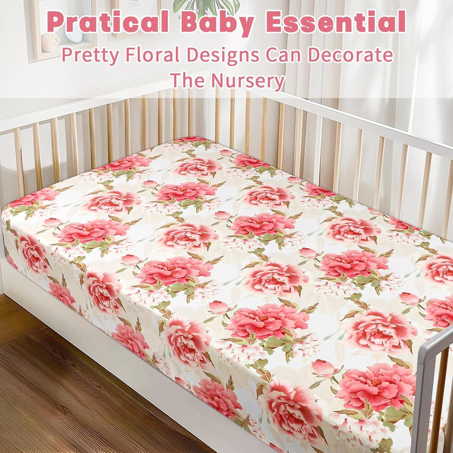 Sábana Ajustable para Cuna HNHUAMING Floral Peonía Rosa 132x71cm