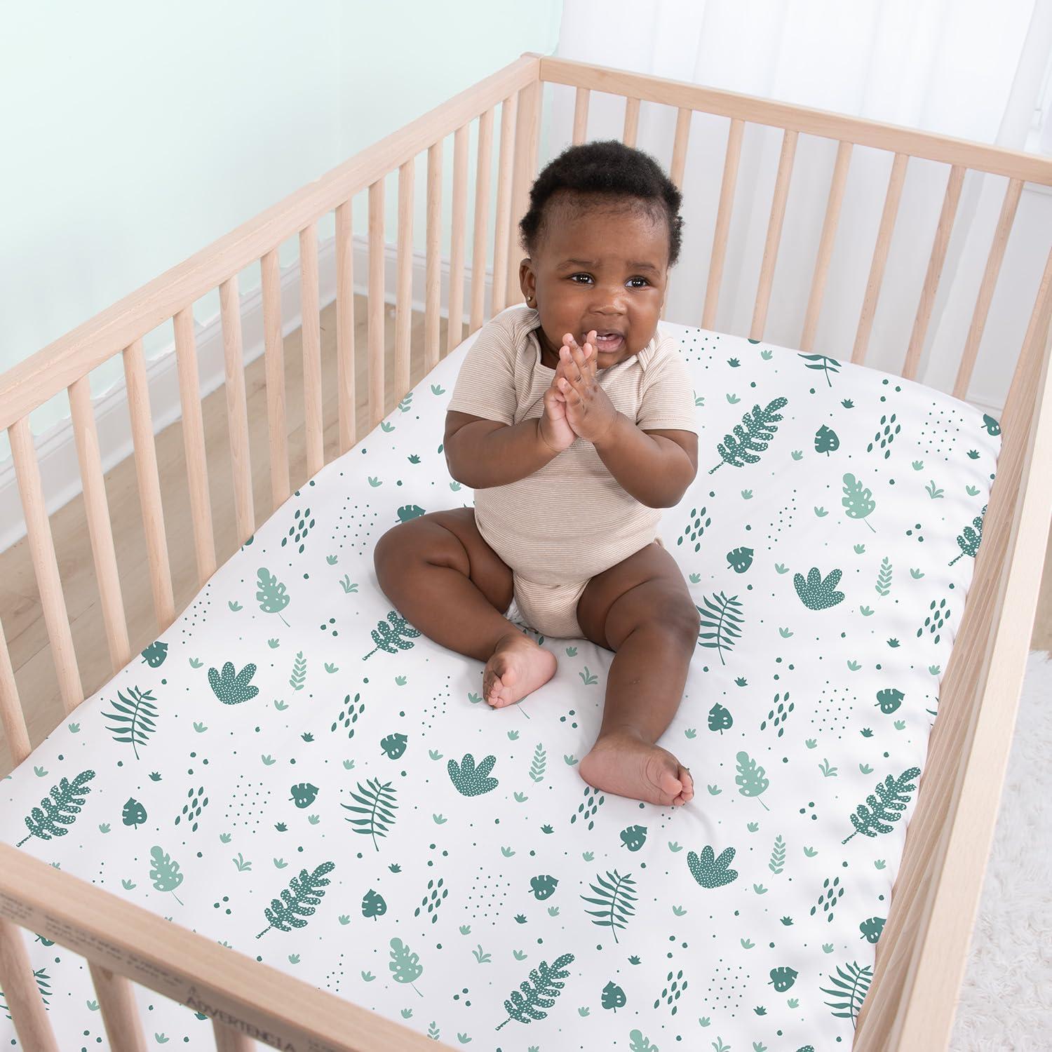 The Peanutshell 4-Pack Fitted Crib Sheet Set - Super Soft & Breathable Baby Girl or Boy Crib Sheets, Nursery Decor, Fit for Standard Mattress Cover - Green Botanical