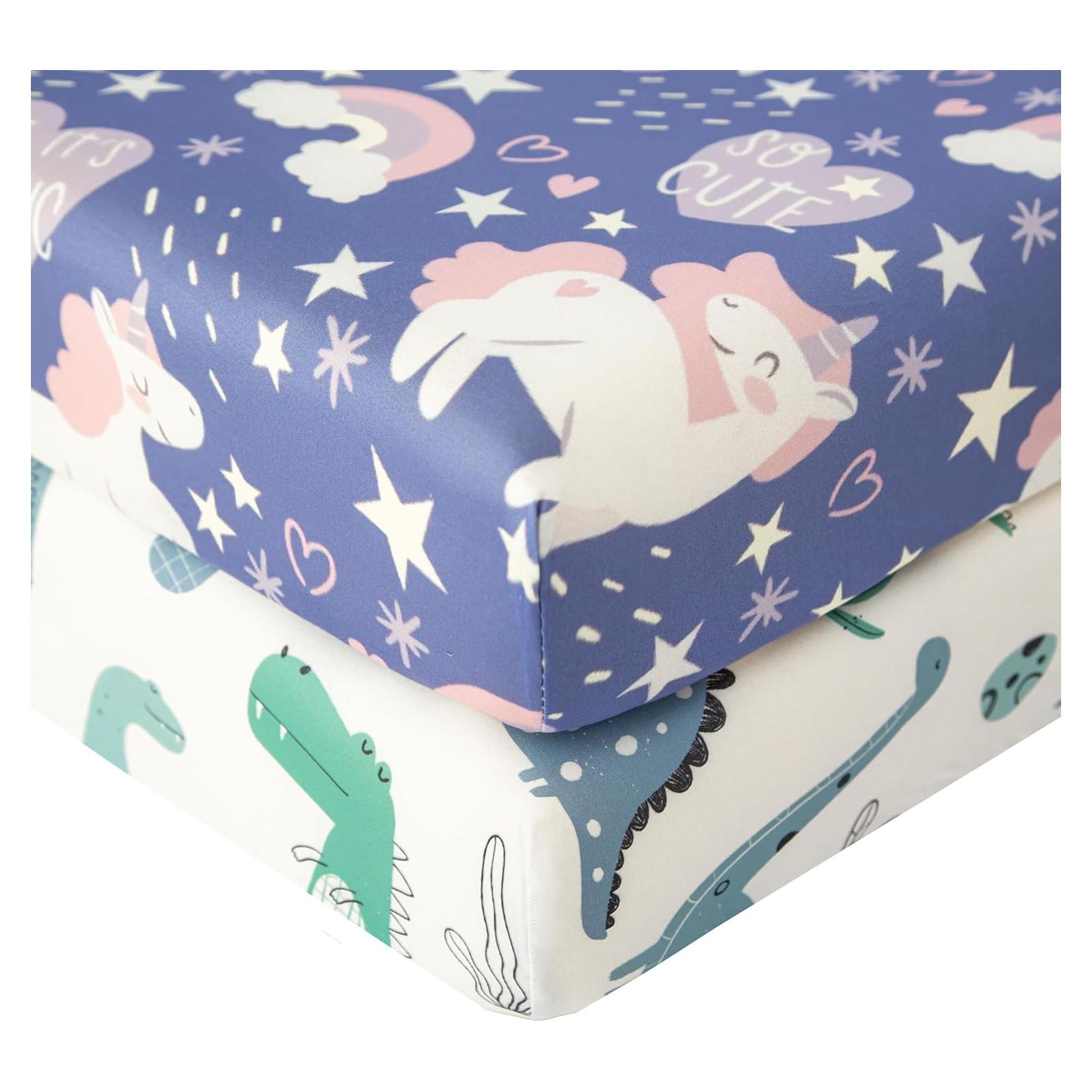 Paquete de 2 Sábanas de Cuna SDIII Unicornio y Dinosaurio 132x71 cm