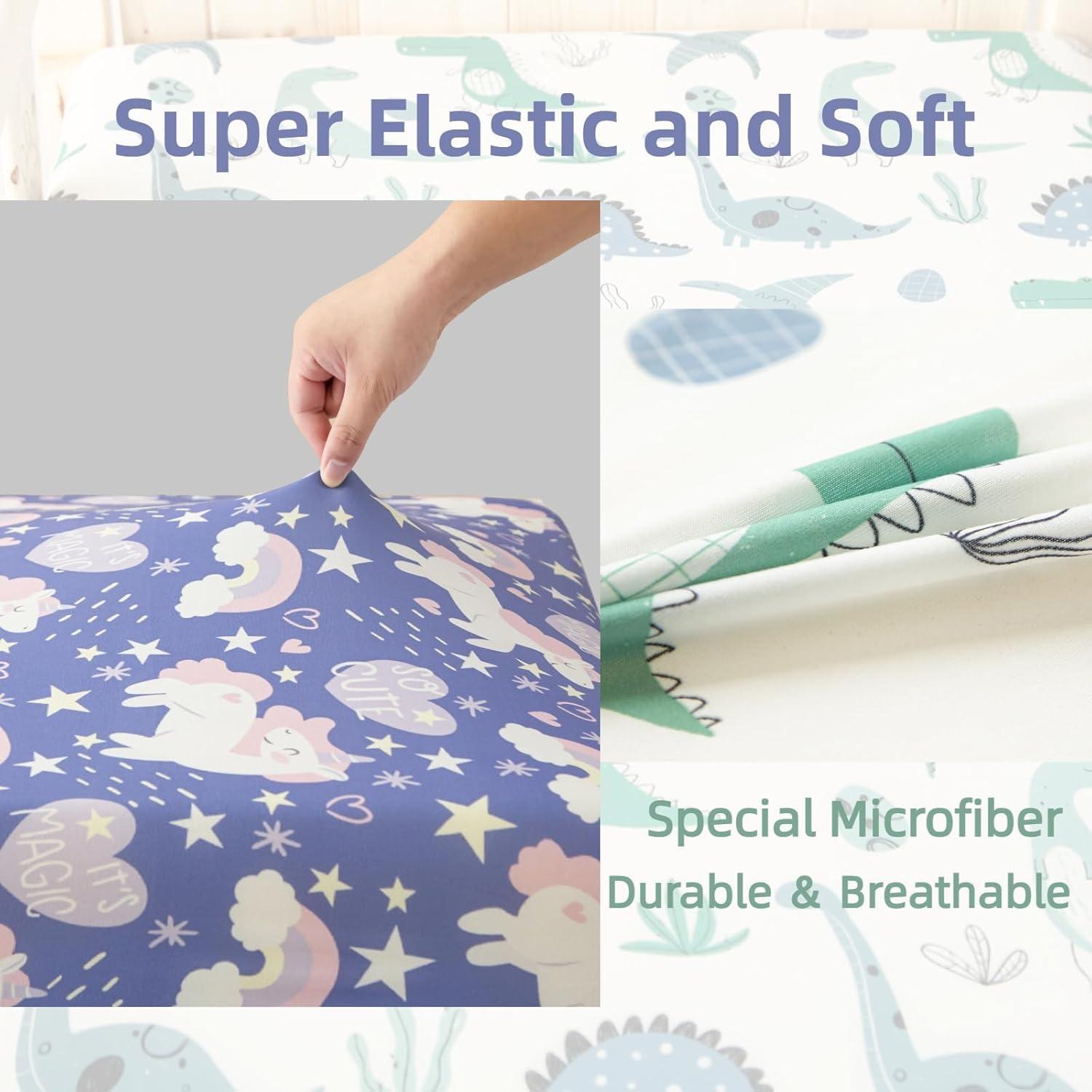 Paquete de 2 Sábanas de Cuna SDIII Unicornio y Dinosaurio 132x71 cm