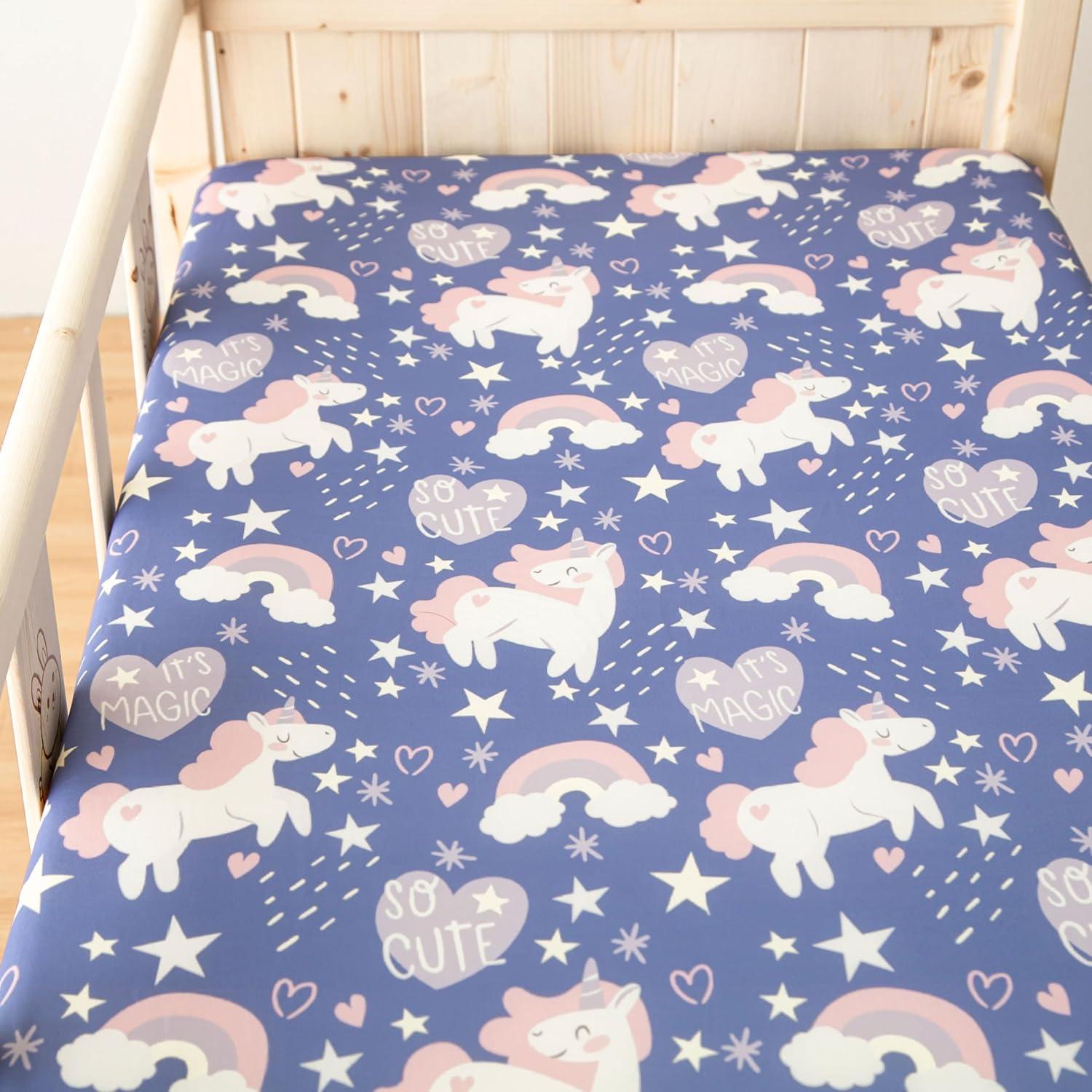 Paquete de 2 Sábanas de Cuna SDIII Unicornio y Dinosaurio 132x71 cm