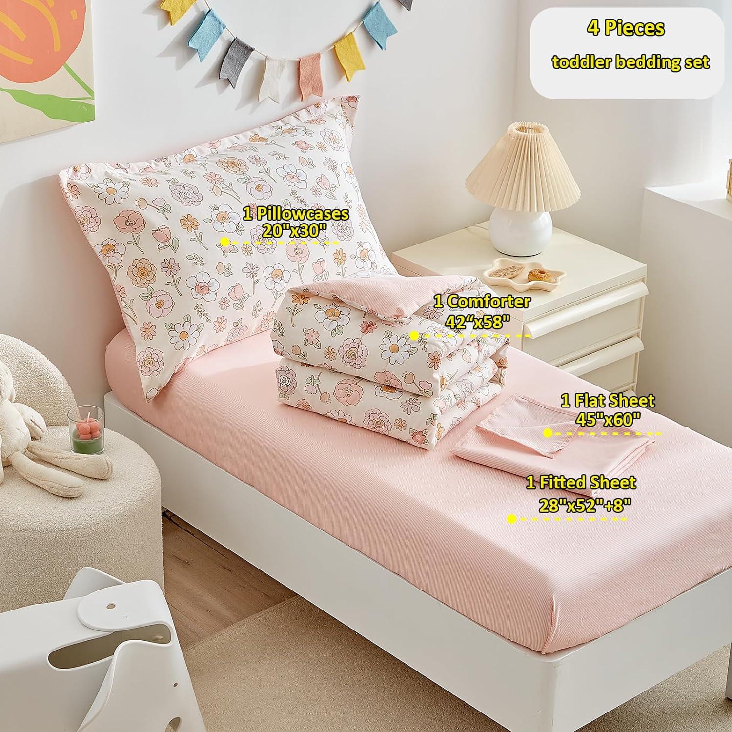 Conjunto de Edredón Floral DuShow 4 Piezas Microfibra Rosa