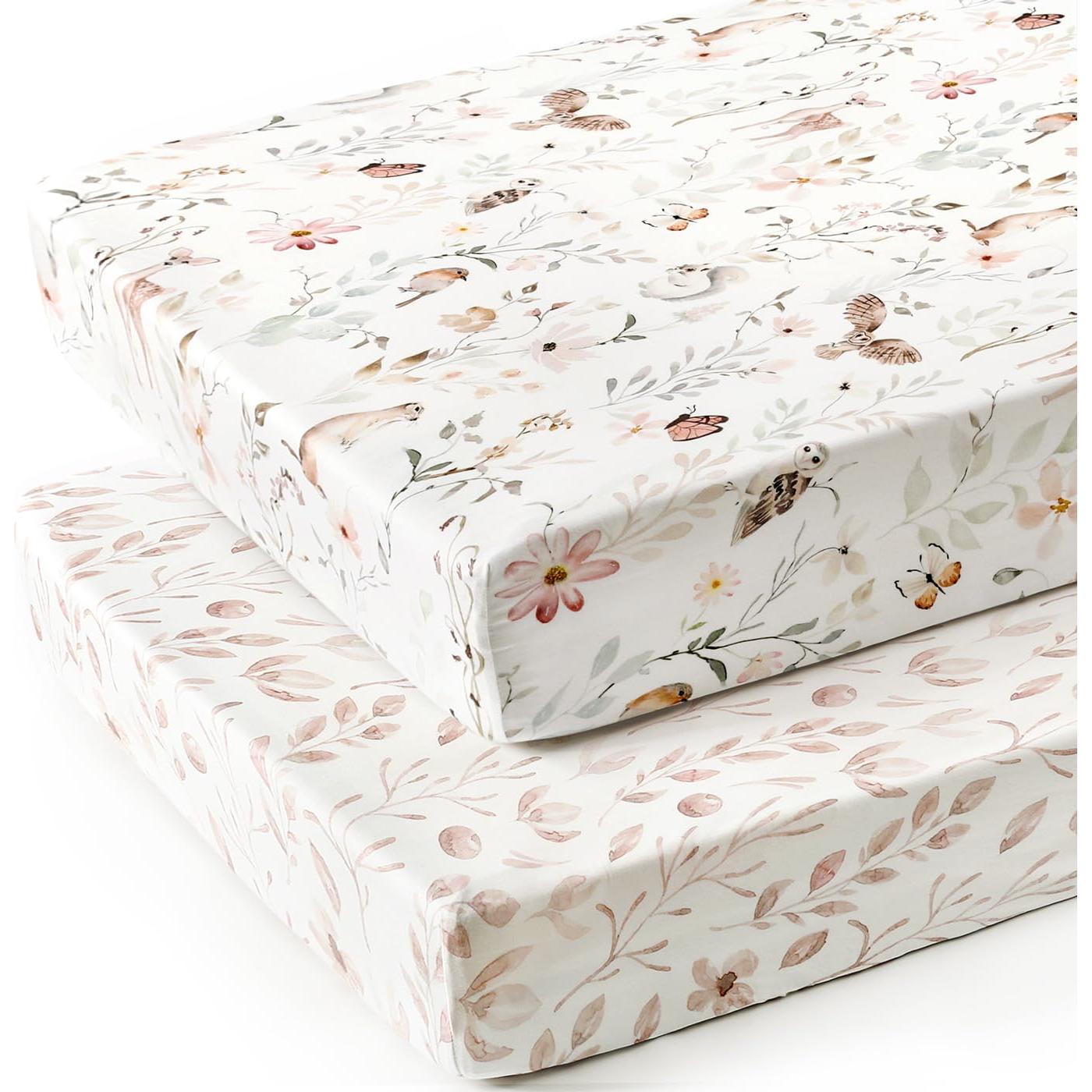 Juego de Sábanas Ajustadas GRSSDER para Cuna Rosa Floral 2 Pzas