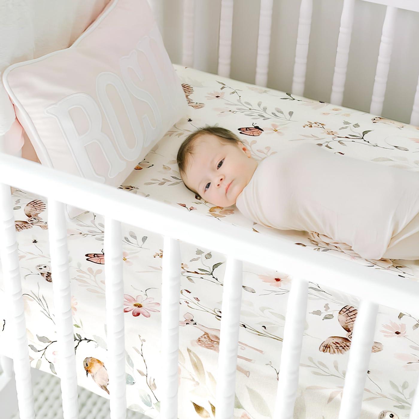 Juego de Sábanas Ajustadas GRSSDER para Cuna Rosa Floral 2 Pzas