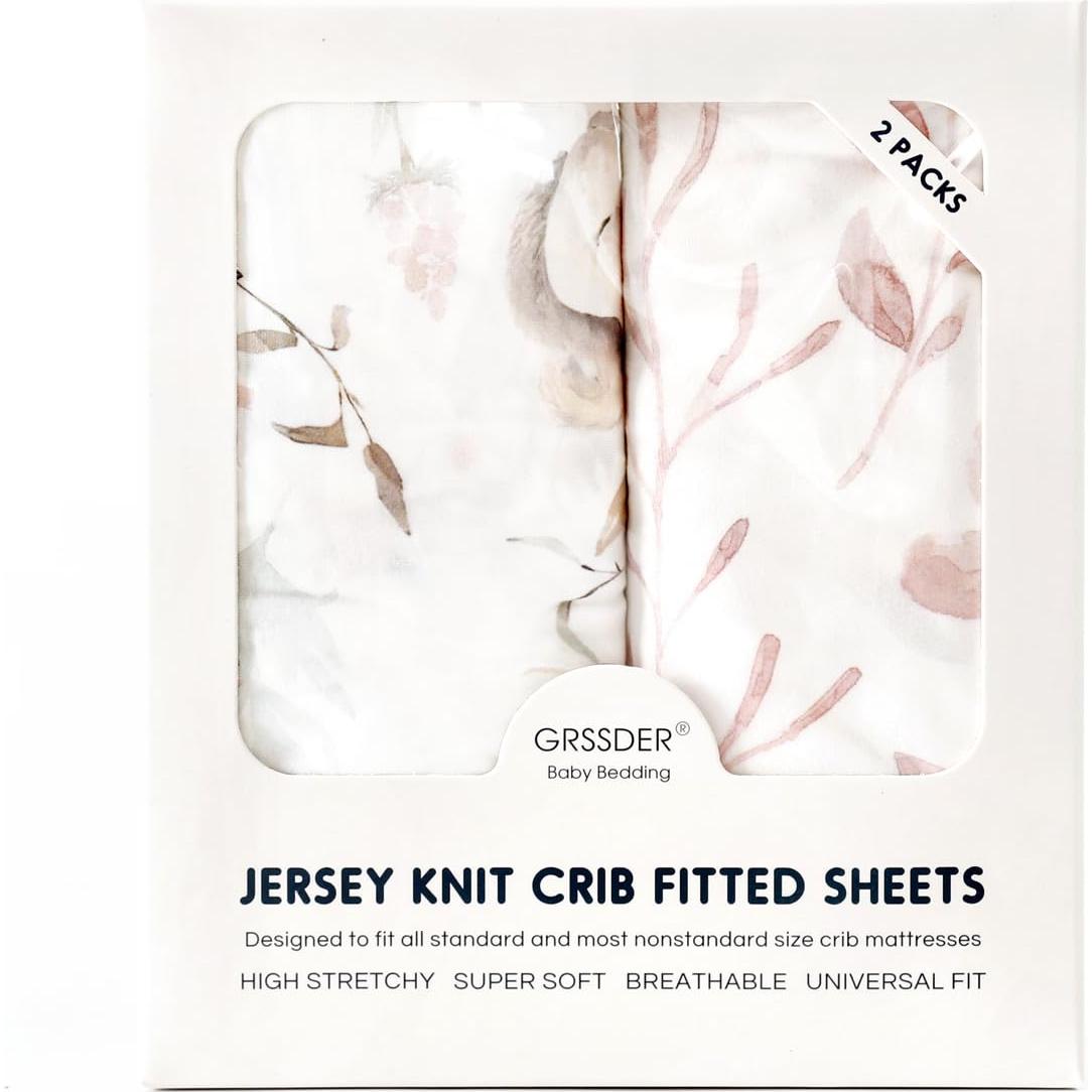 Juego de Sábanas Ajustadas GRSSDER para Cuna Rosa Floral 2 Pzas