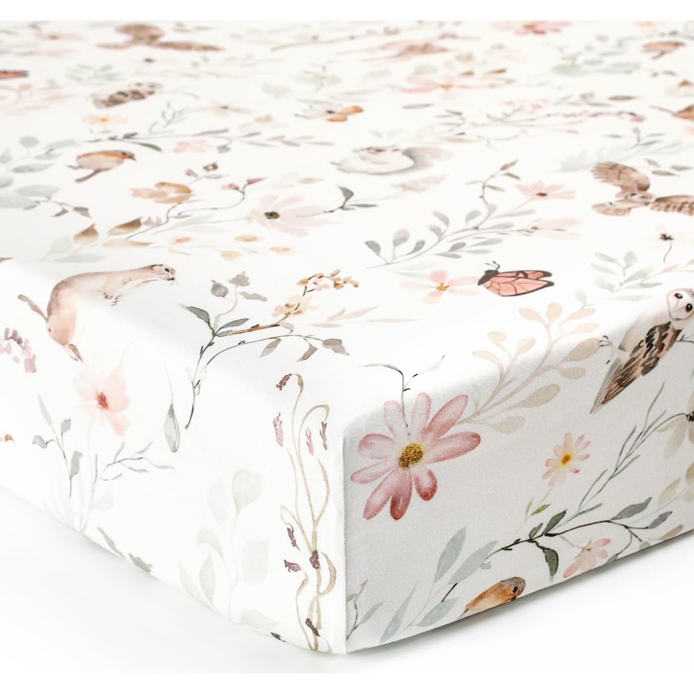 Juego de Sábanas Ajustadas GRSSDER para Cuna Rosa Floral 2 Pzas