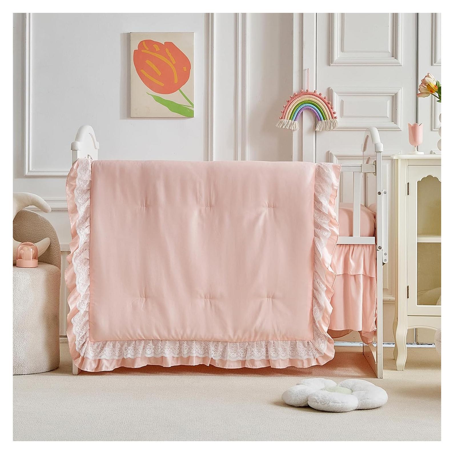 Juego de Ropa de Cuna 3 Piezas UOZZI Boho Rosa-Blanco