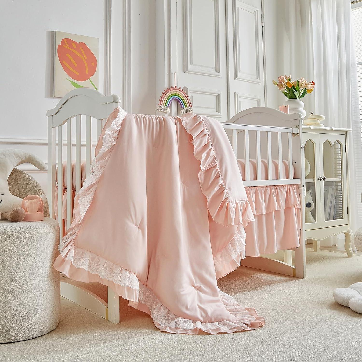 Juego de Ropa de Cuna 3 Piezas UOZZI Boho Rosa-Blanco