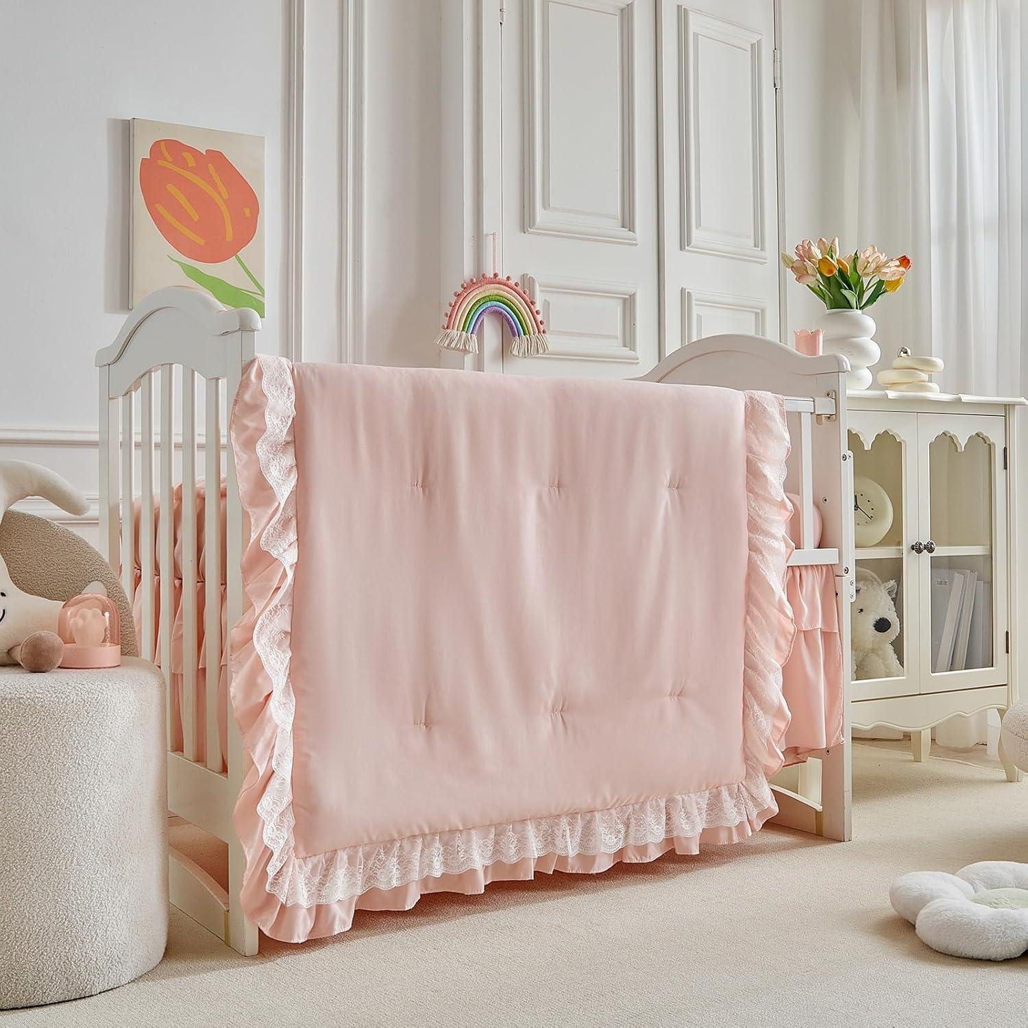 Juego de Ropa de Cuna 3 Piezas UOZZI Boho Rosa-Blanco